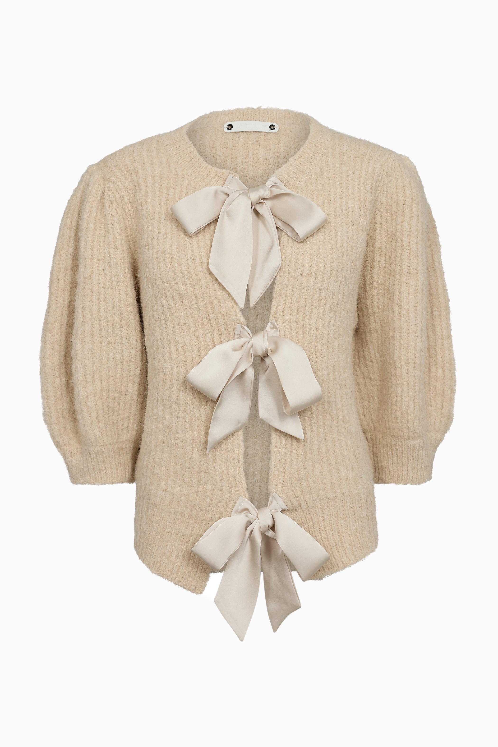 Coralie Bow Rib Cardigan - Bone