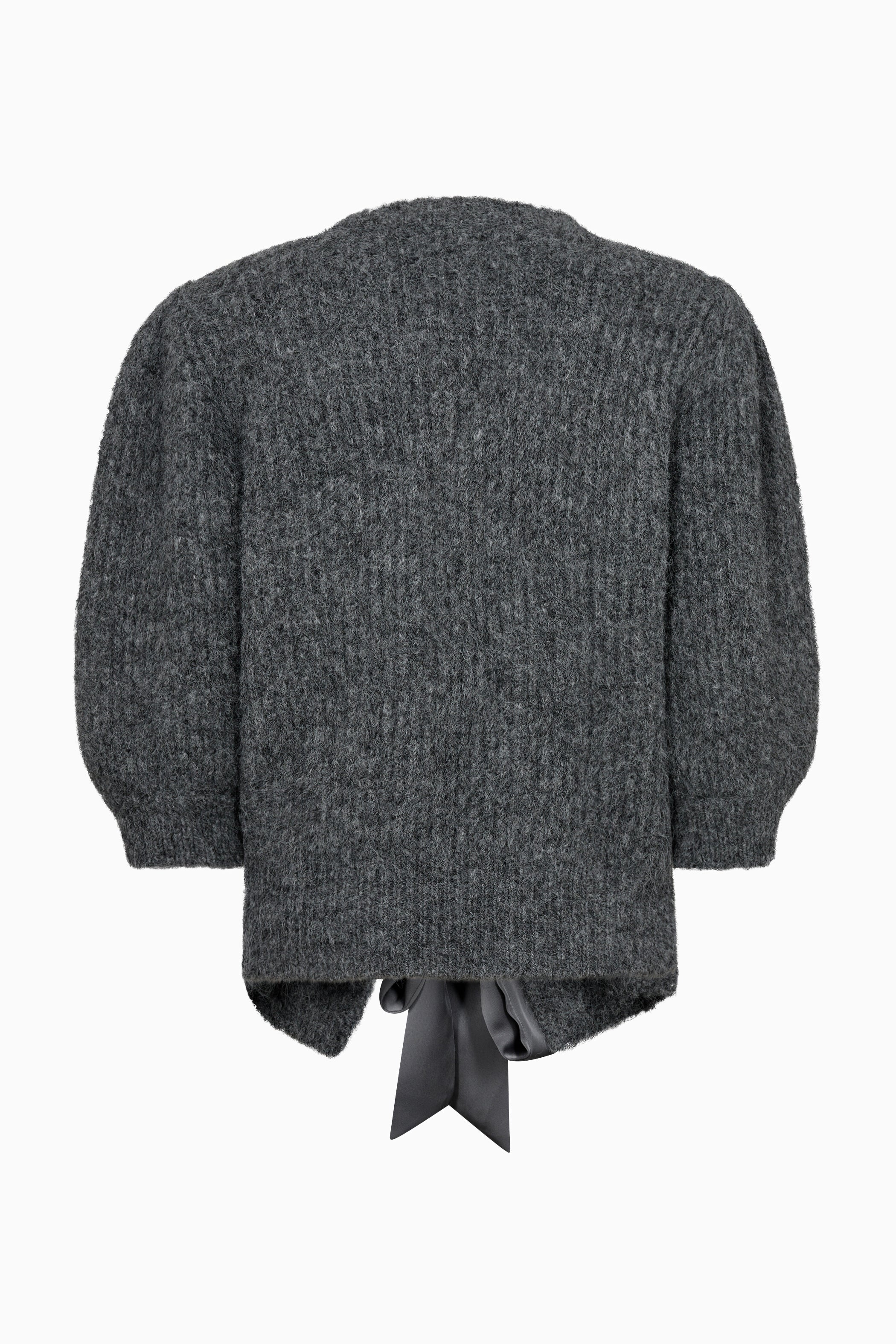 Coralie Bow Rib Cardigan - Grey Melange