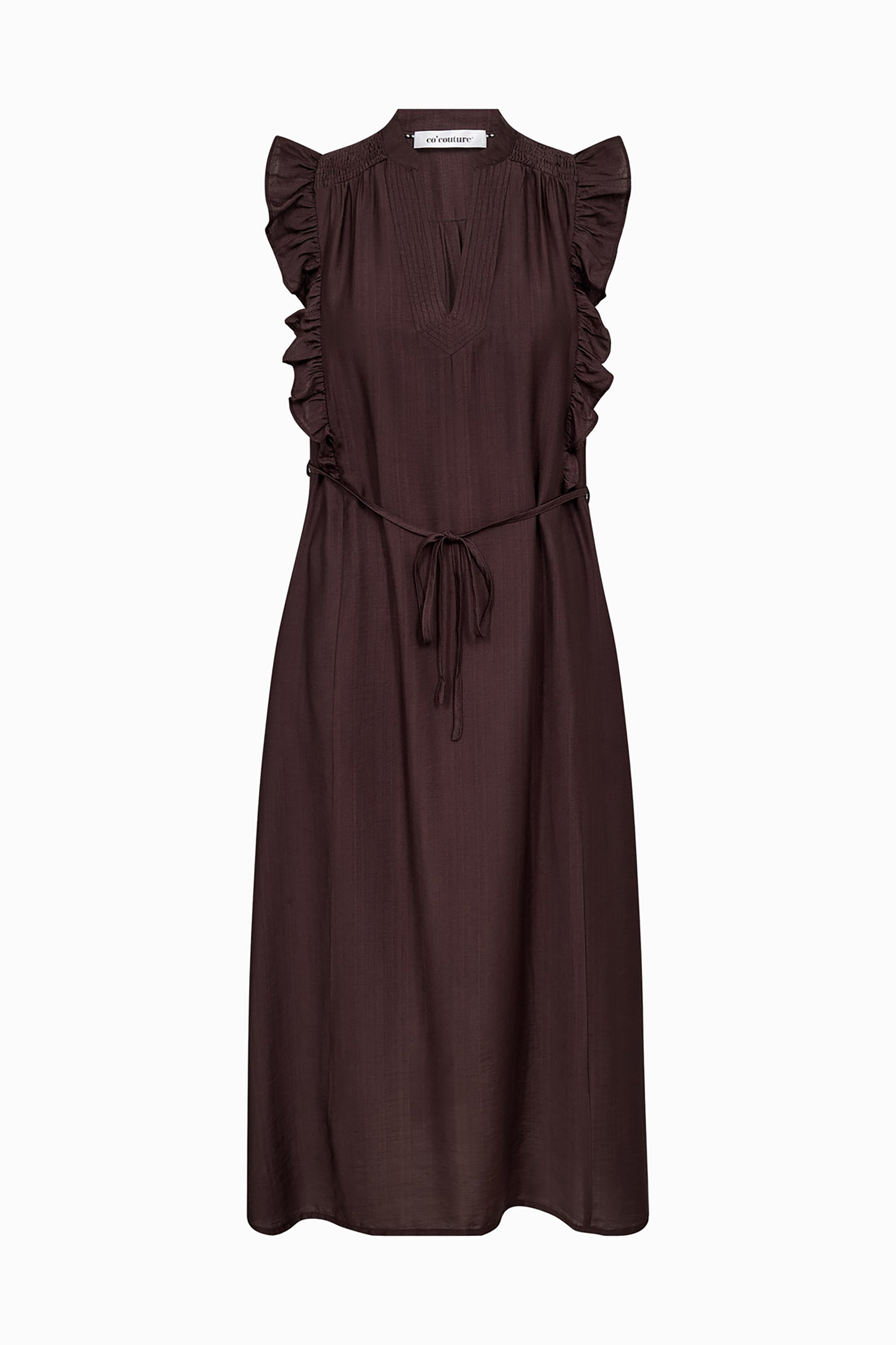 Hera Frill SS V-Dress - Dark Brown