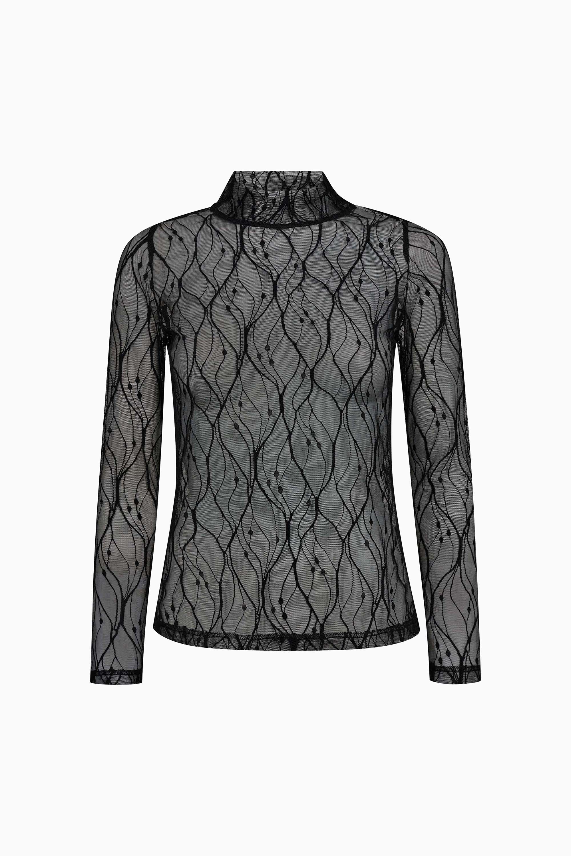 Mercy Mesh Turtleneck Top - Black