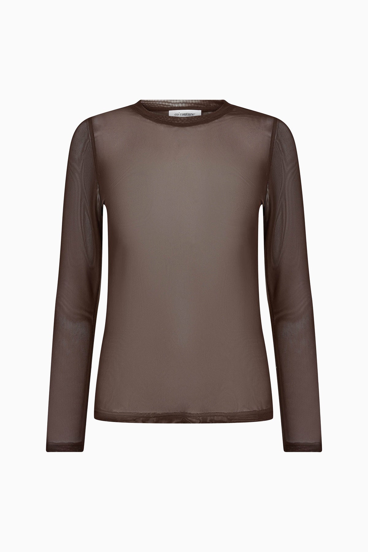 Mesh O-Neck Blouse - Brown