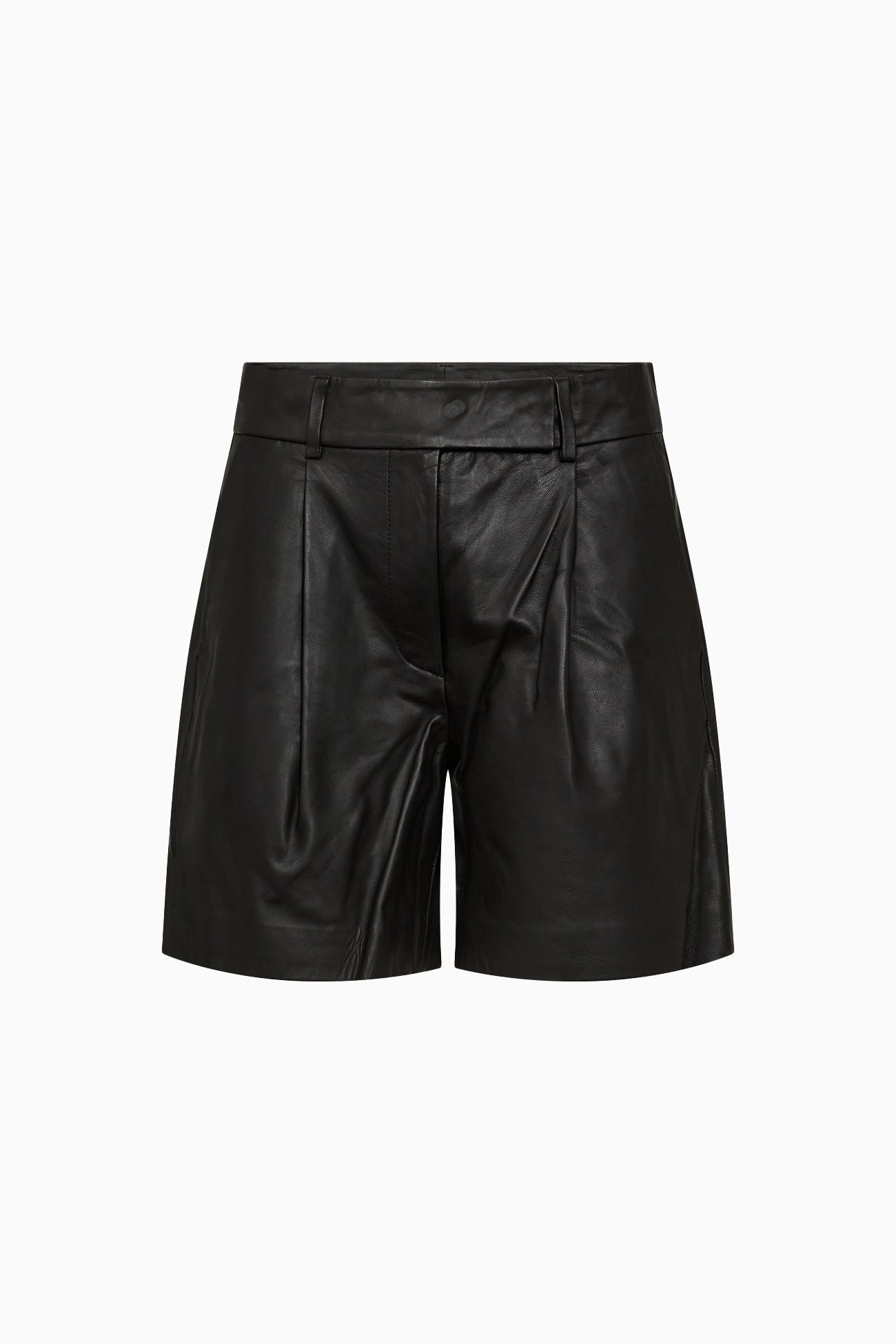 Phoebe Leather Pleat Shorts - Black