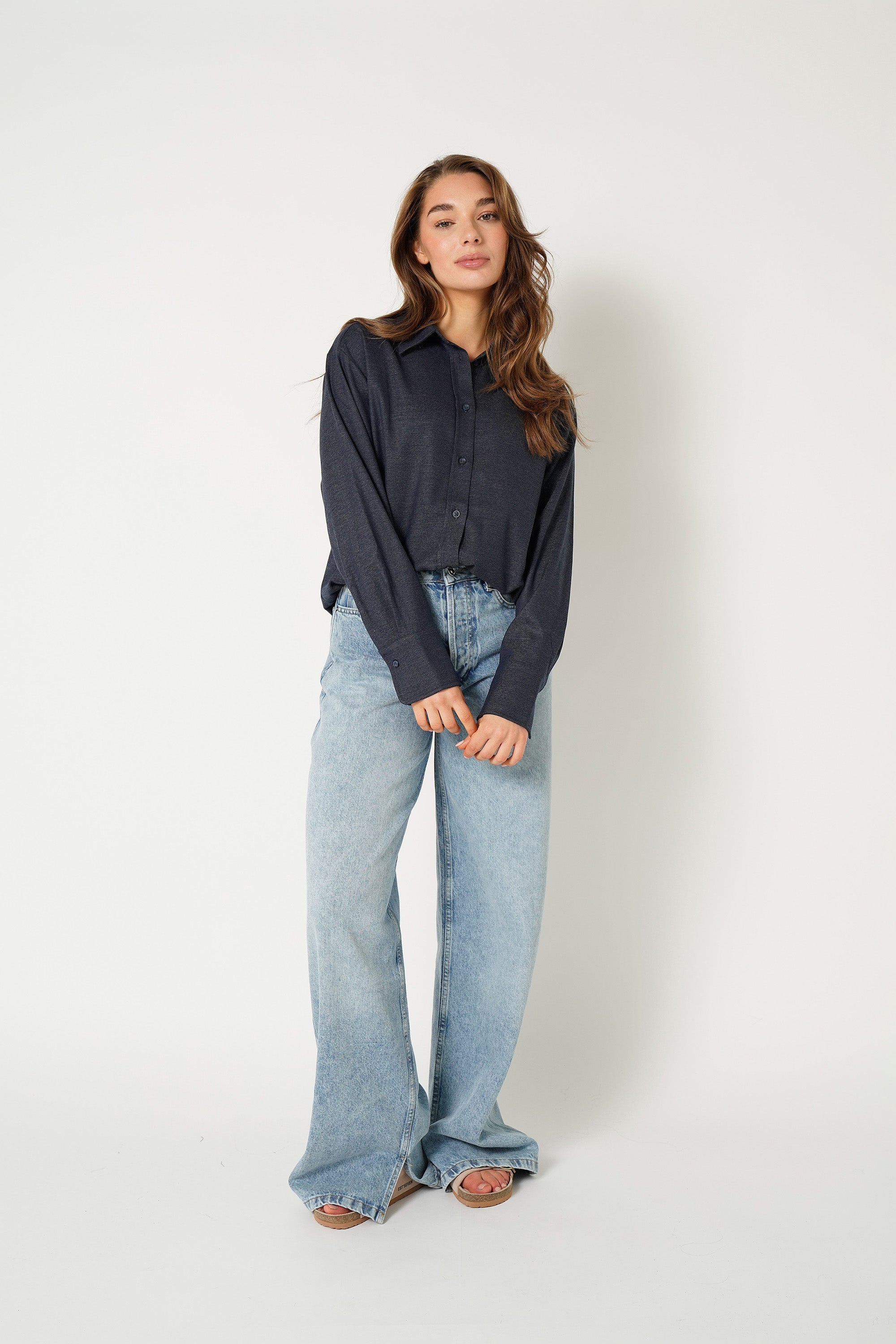  Emely Blouse with Neck Tie - Dark Blue - RUM Amsterdam