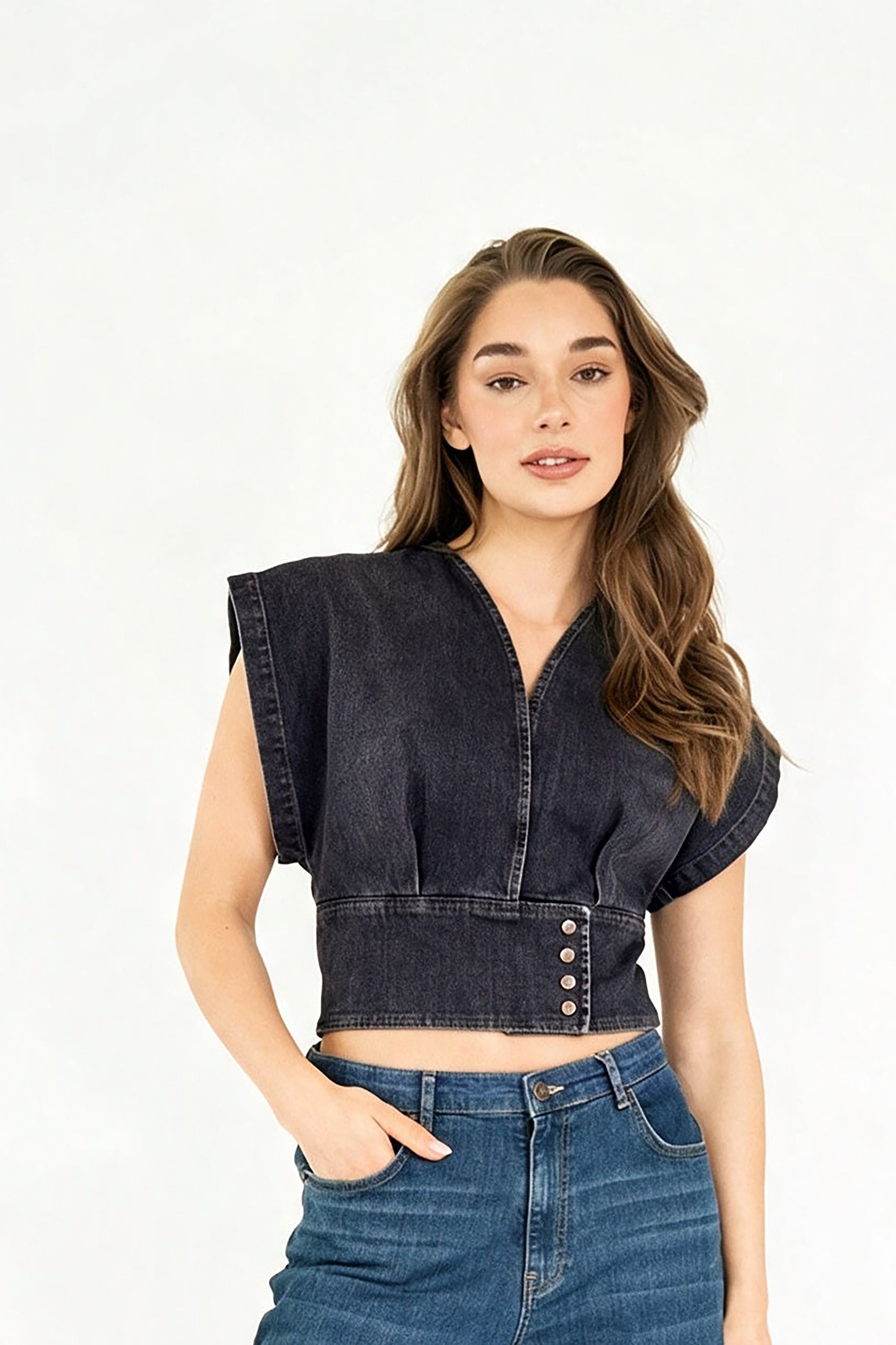 Pfeiffer Denim Top - Black