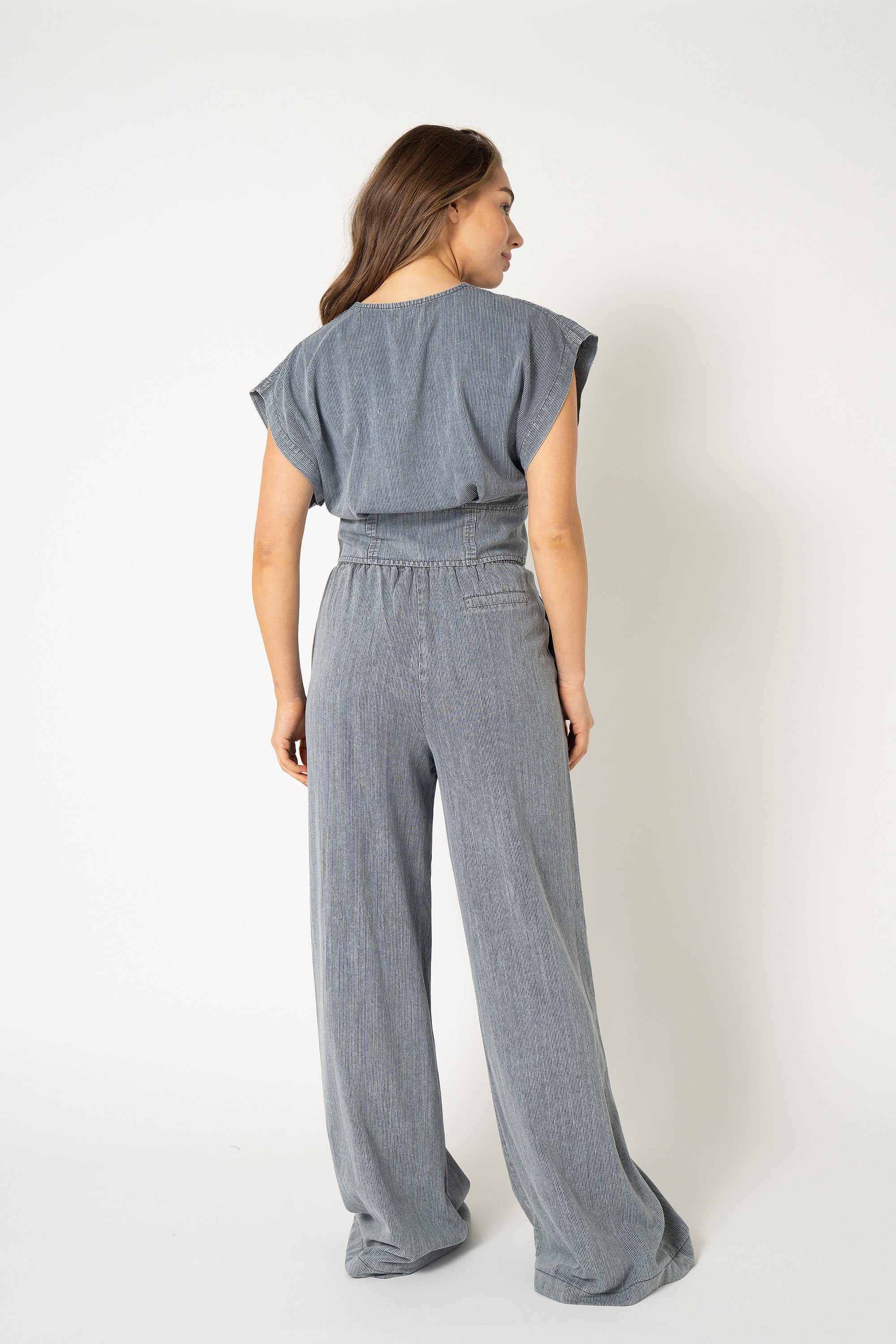 Pfeiffer Denim Top - Destroyed Denim Striped