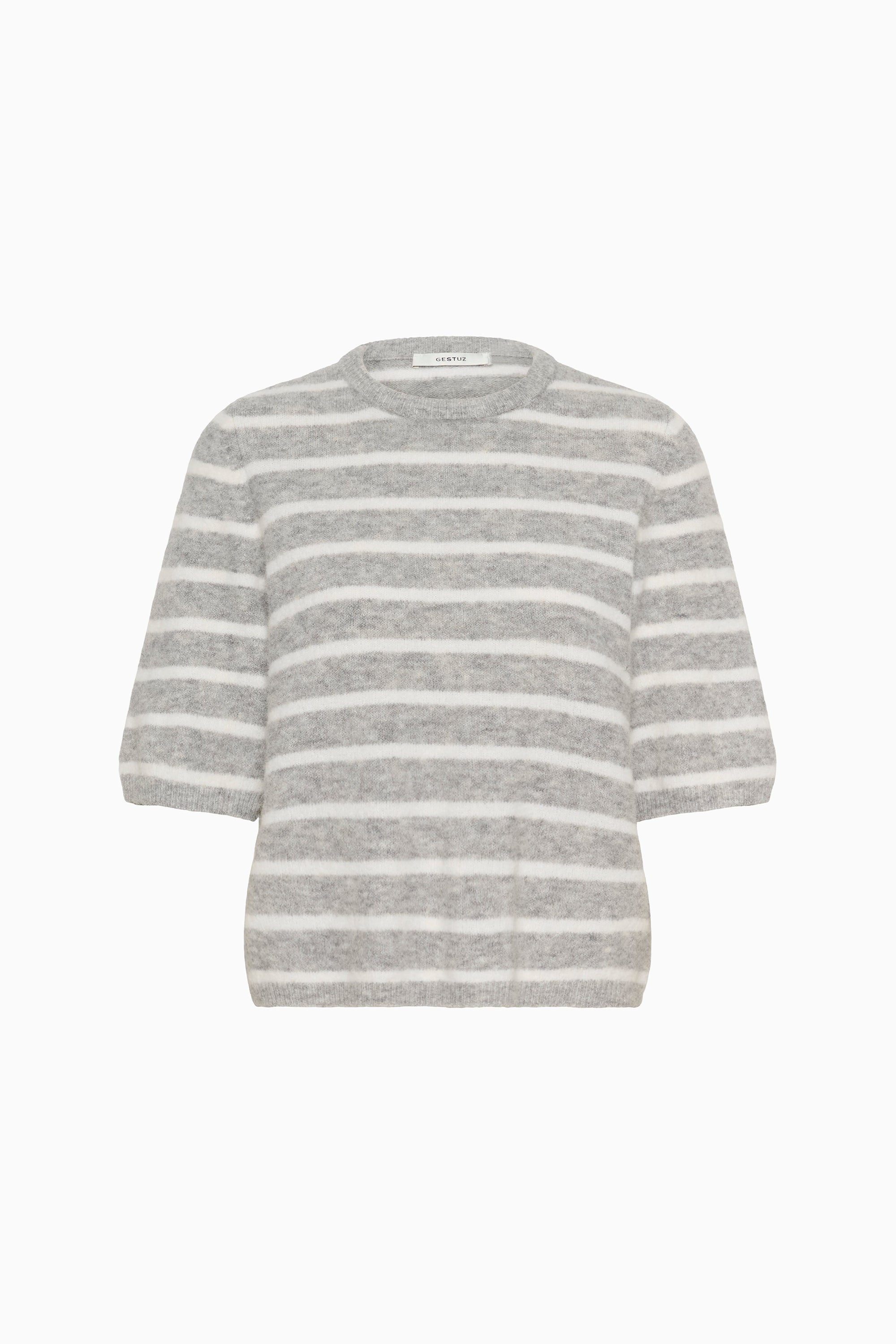 Alpha SS Tee Striped - Light Grey Melange / White
