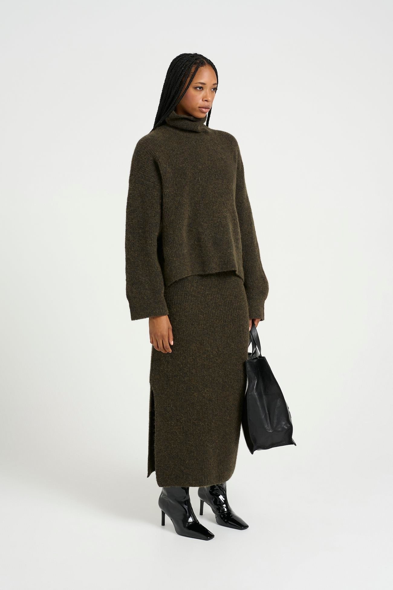  Alpha Long Skirt - Olive Melange - RUM Amsterdam