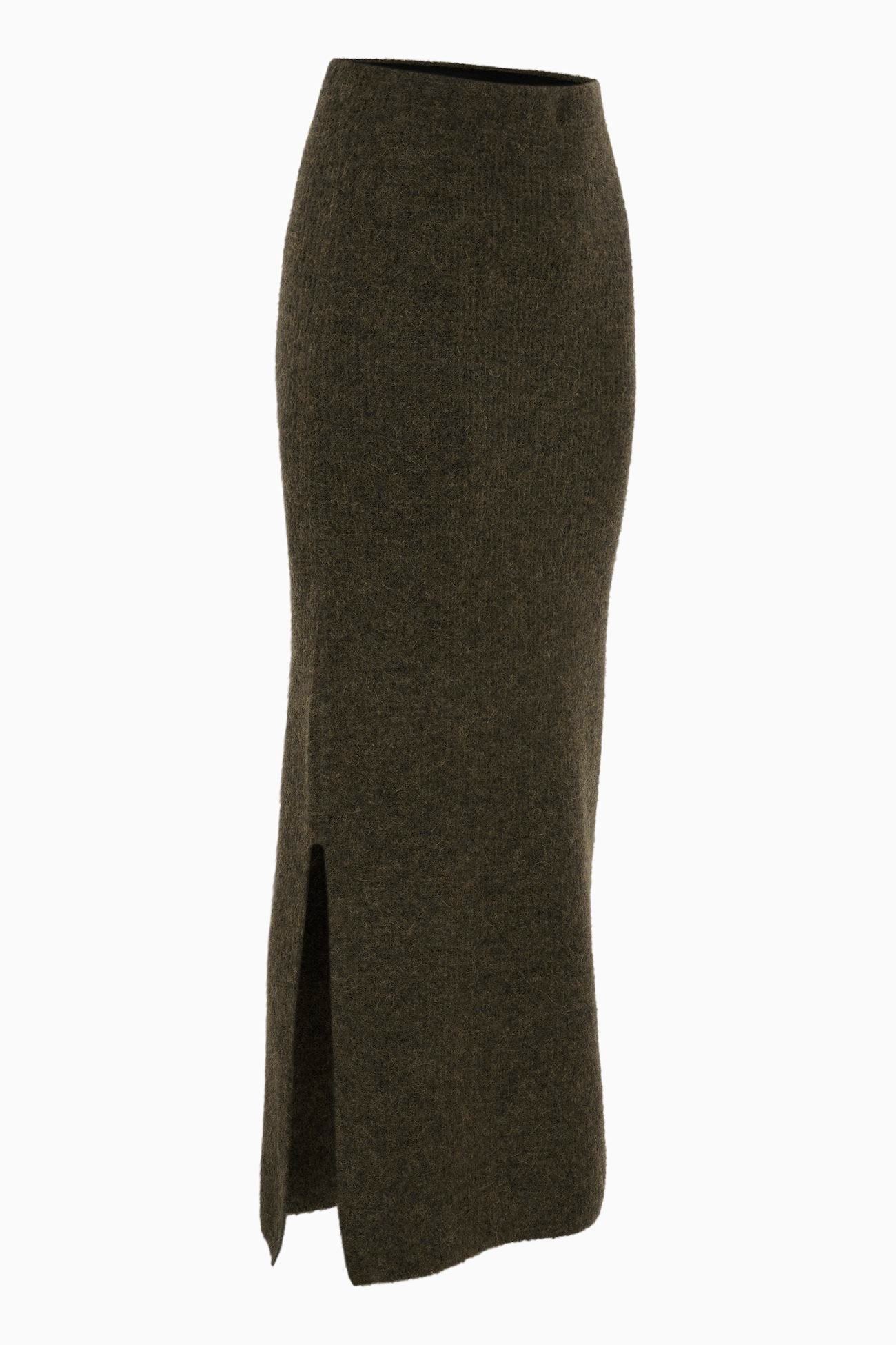 Gestuz AlphaGZ Long Skirt - Olive Melange // slim fit midi alpaca wool