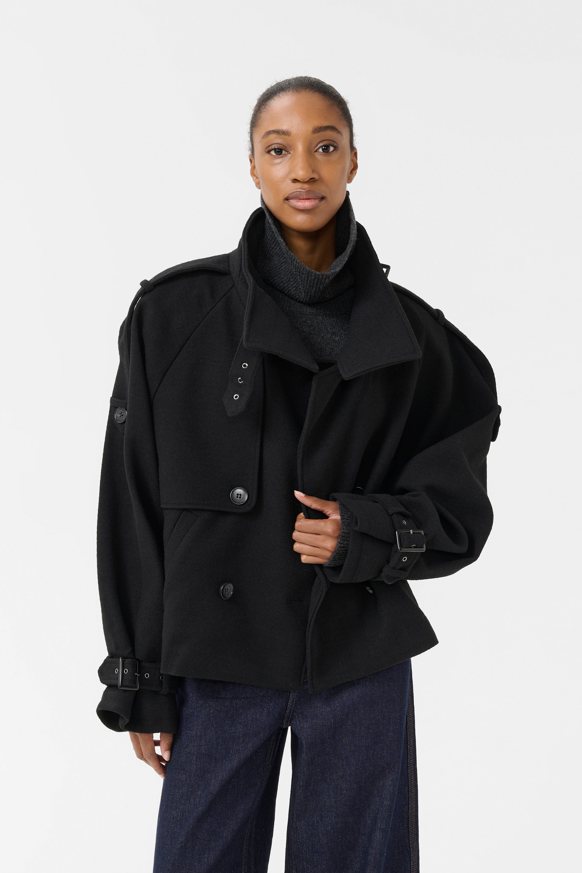 Gestuz GZavic Jacket - Black // houndstooth storm flap | RUM Amsterdam