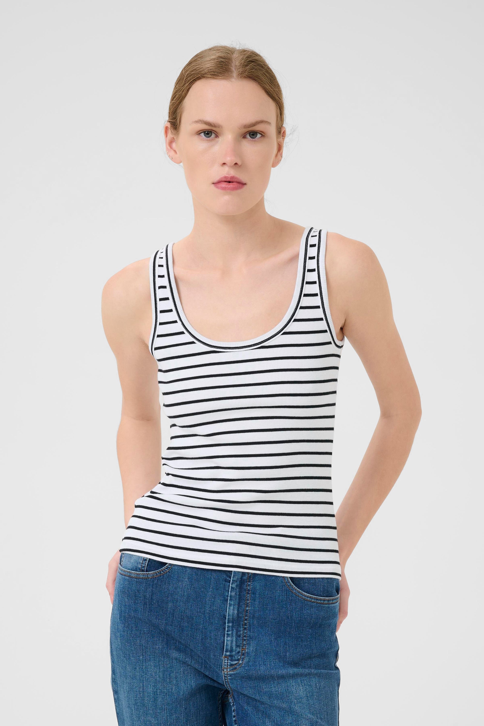 Drew SL Reversible Stripe Top - Bright White Black