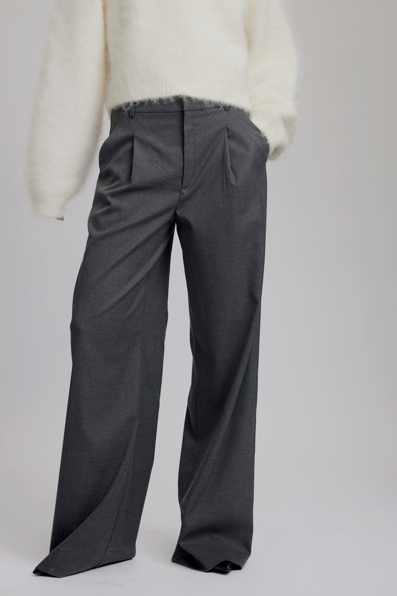 Gestuz Paula Melange MW Wide Pants - Dark Grey Melange - RUM Amsterdam