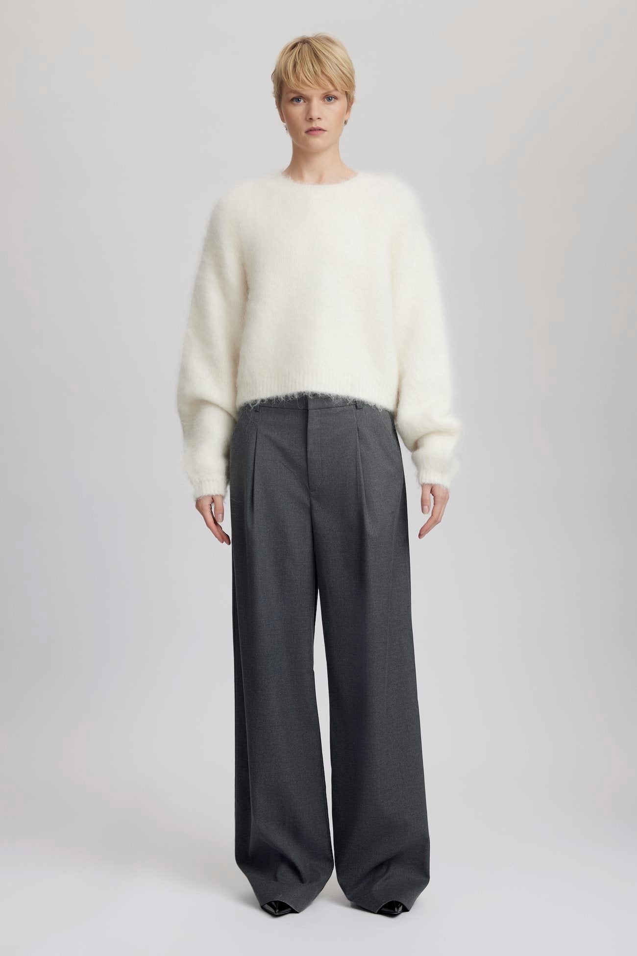 Gestuz Paula Melange MW Wide Pants - Dark Grey Melange - RUM Amsterdam