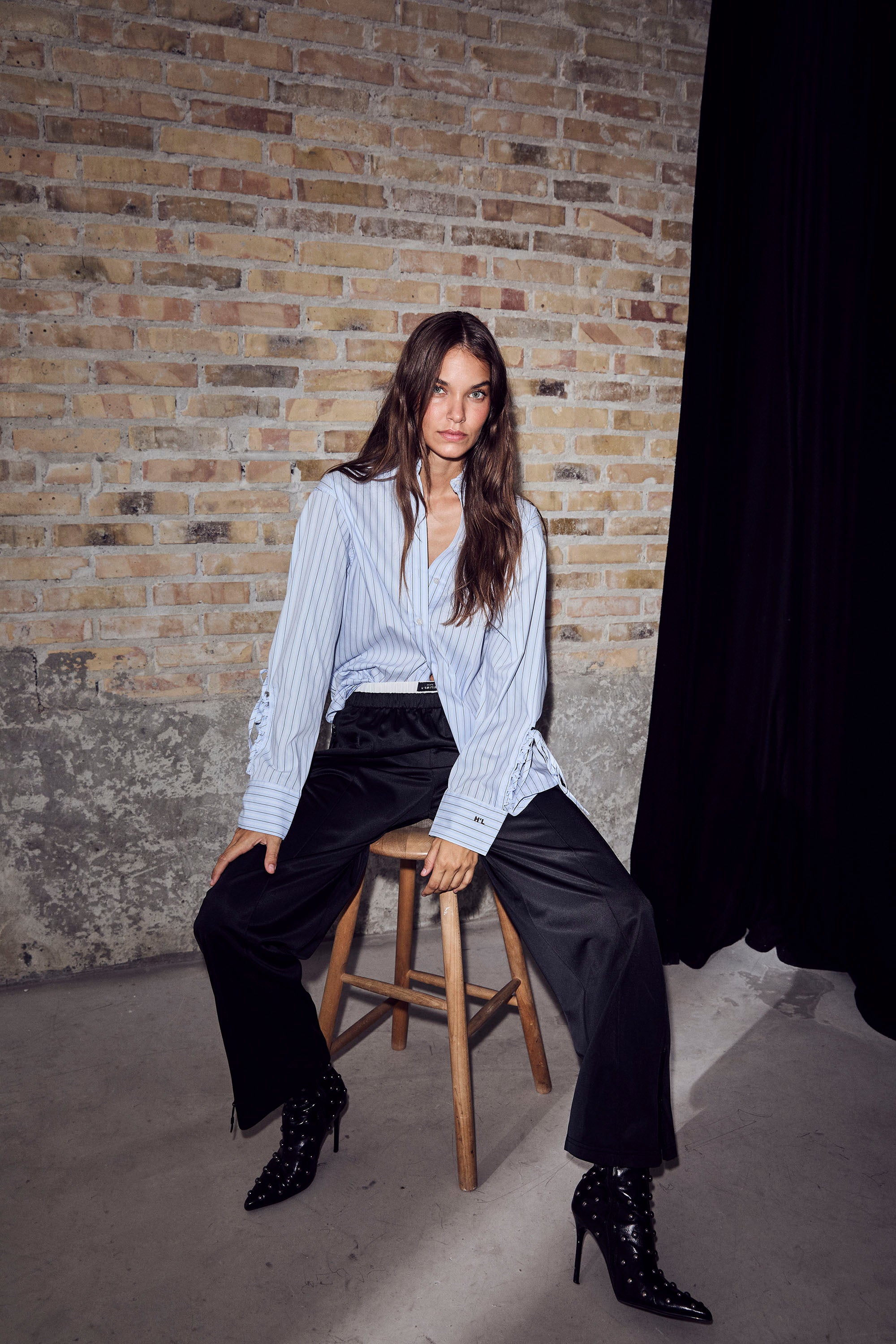 Alvina Tie Stripe Shirt - Pale Blue