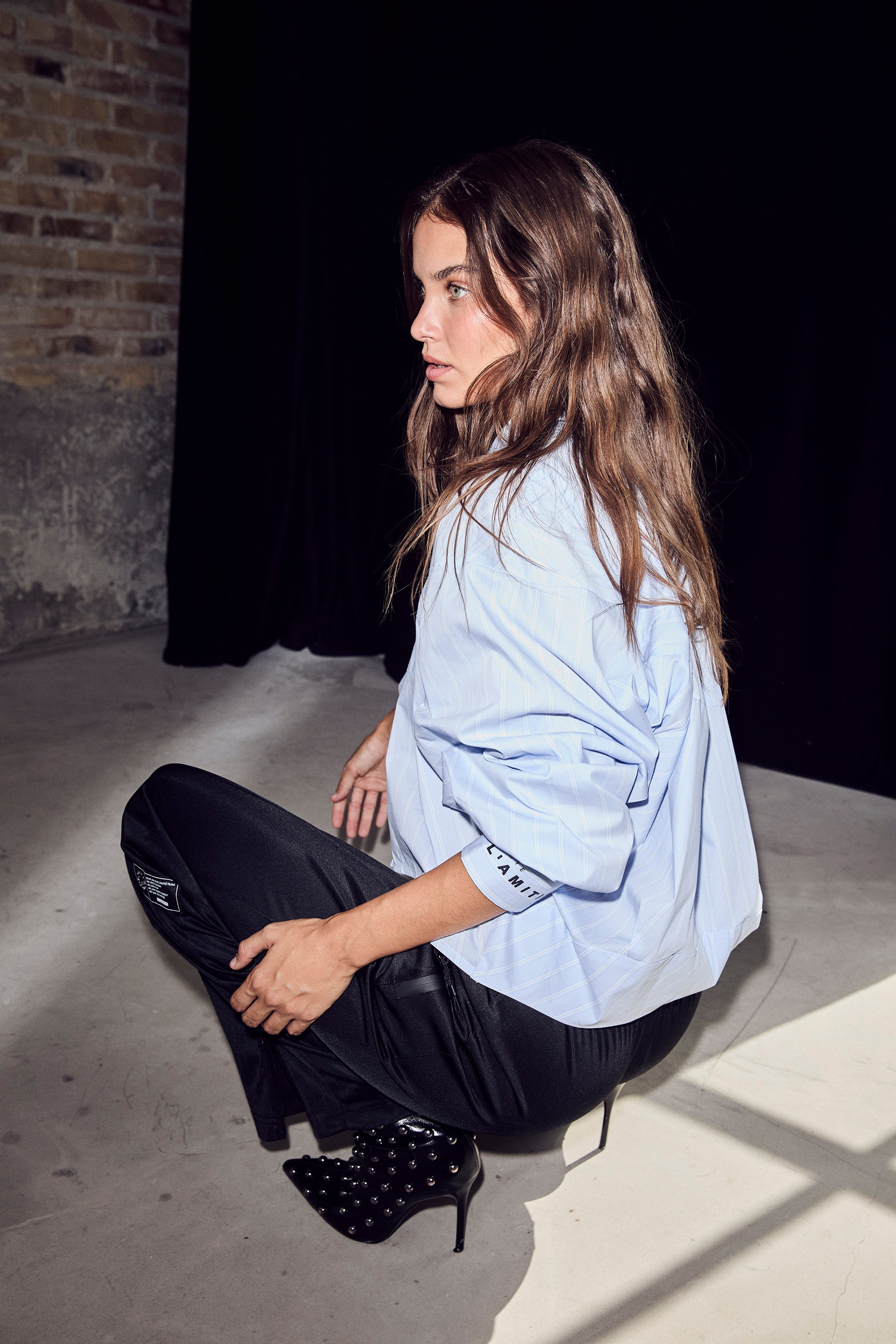 Alvina Tie Stripe Shirt - Pale Blue