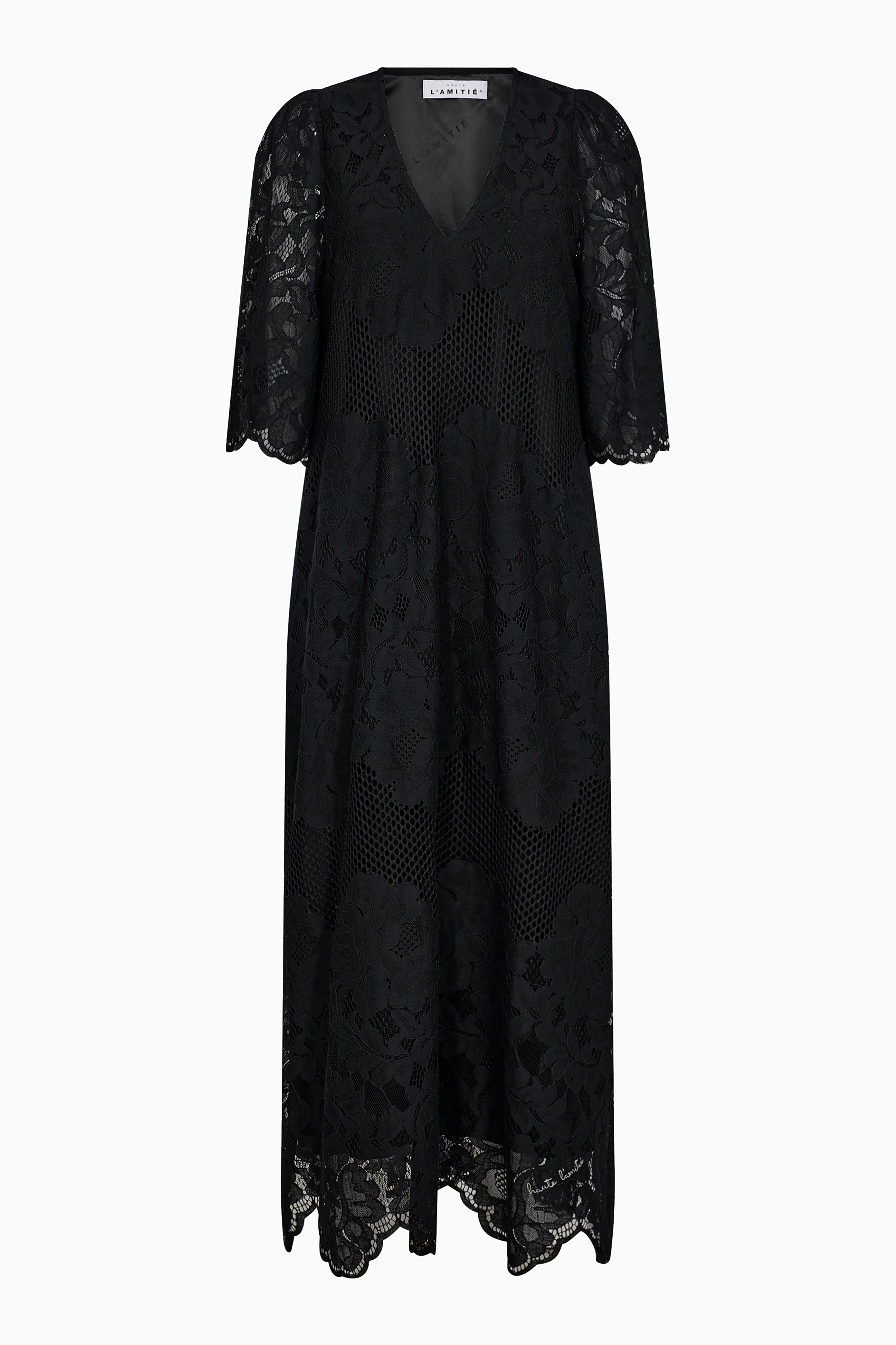 Curvey Lace Hem Dress - Black