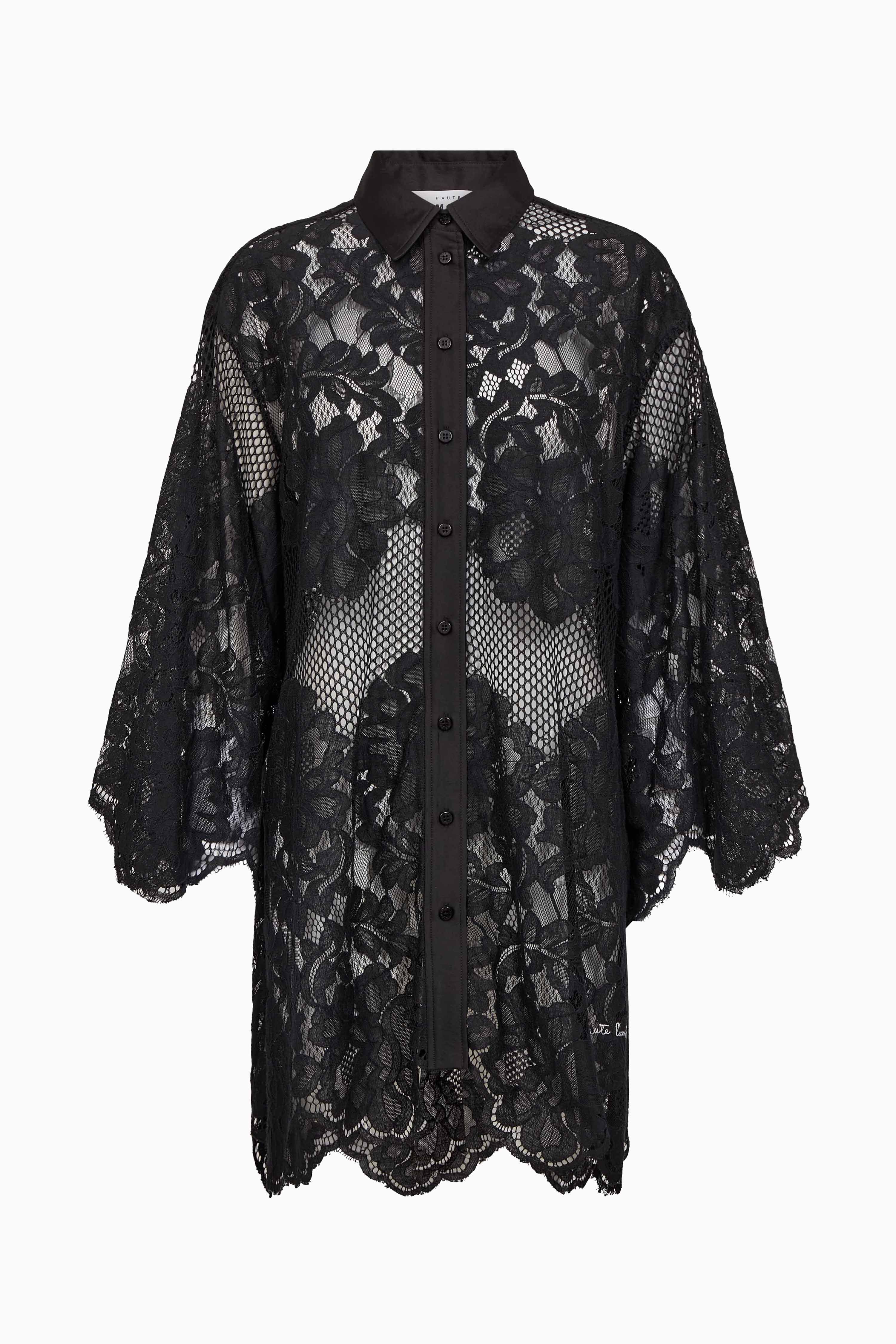 Curvey Lace Hem Midi Shirt - Black