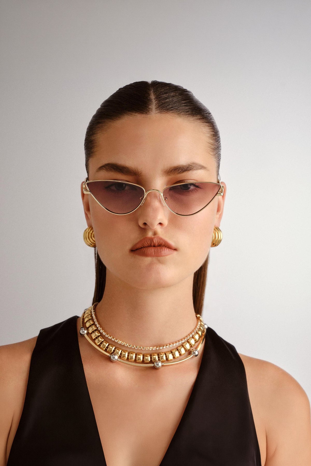 The Soiree Sunglasses - Bright Gold w/ Tan Grad Flash Mirror