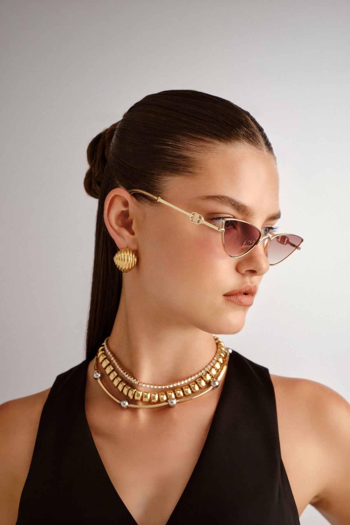 The Soiree Sunglasses - Bright Gold w/ Tan Grad Flash Mirror