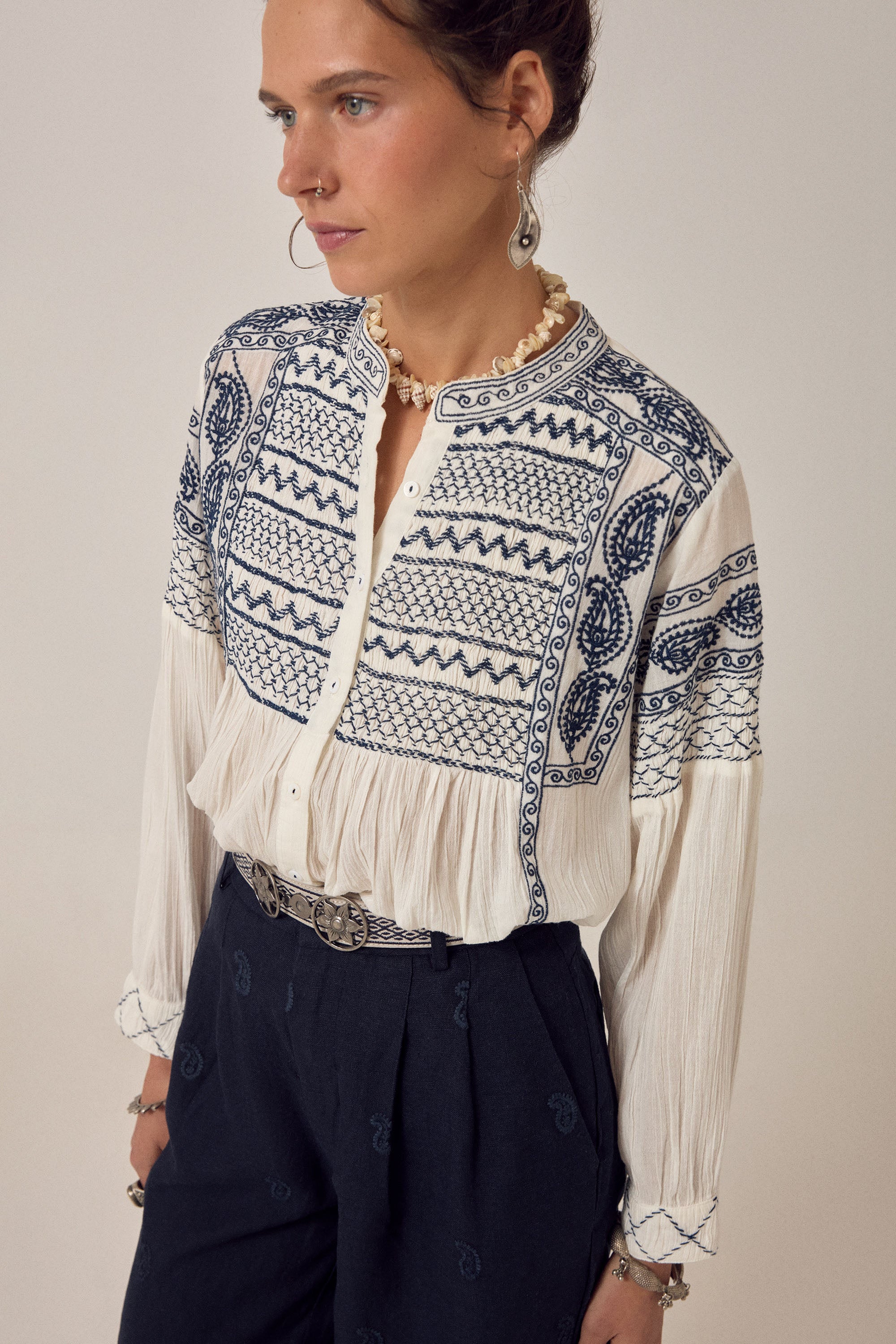 Blanca Blouse - Milos Deep Blue