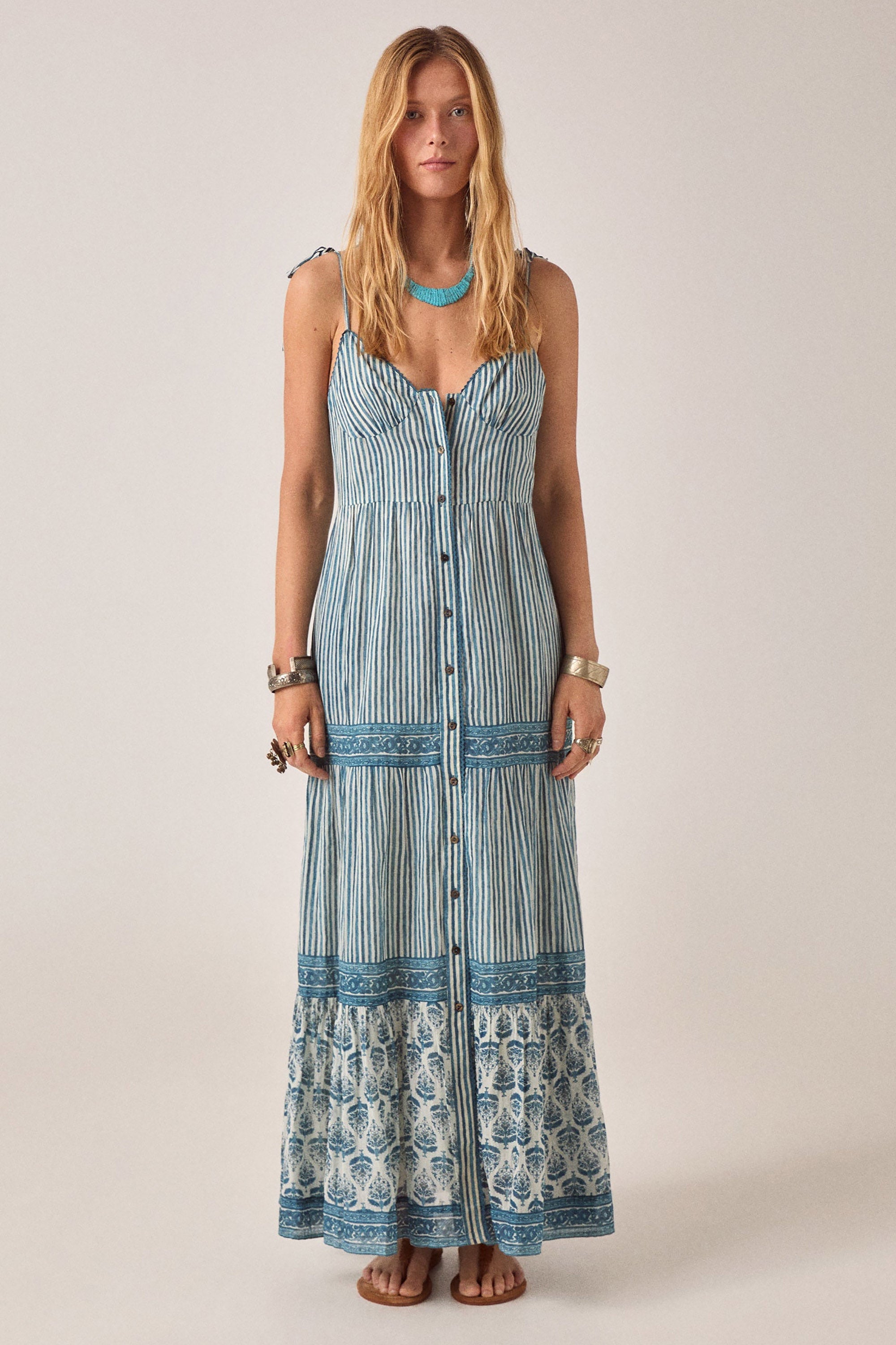Cristina Sleeveless Dress - Mediterranean Stripes Blue Ink