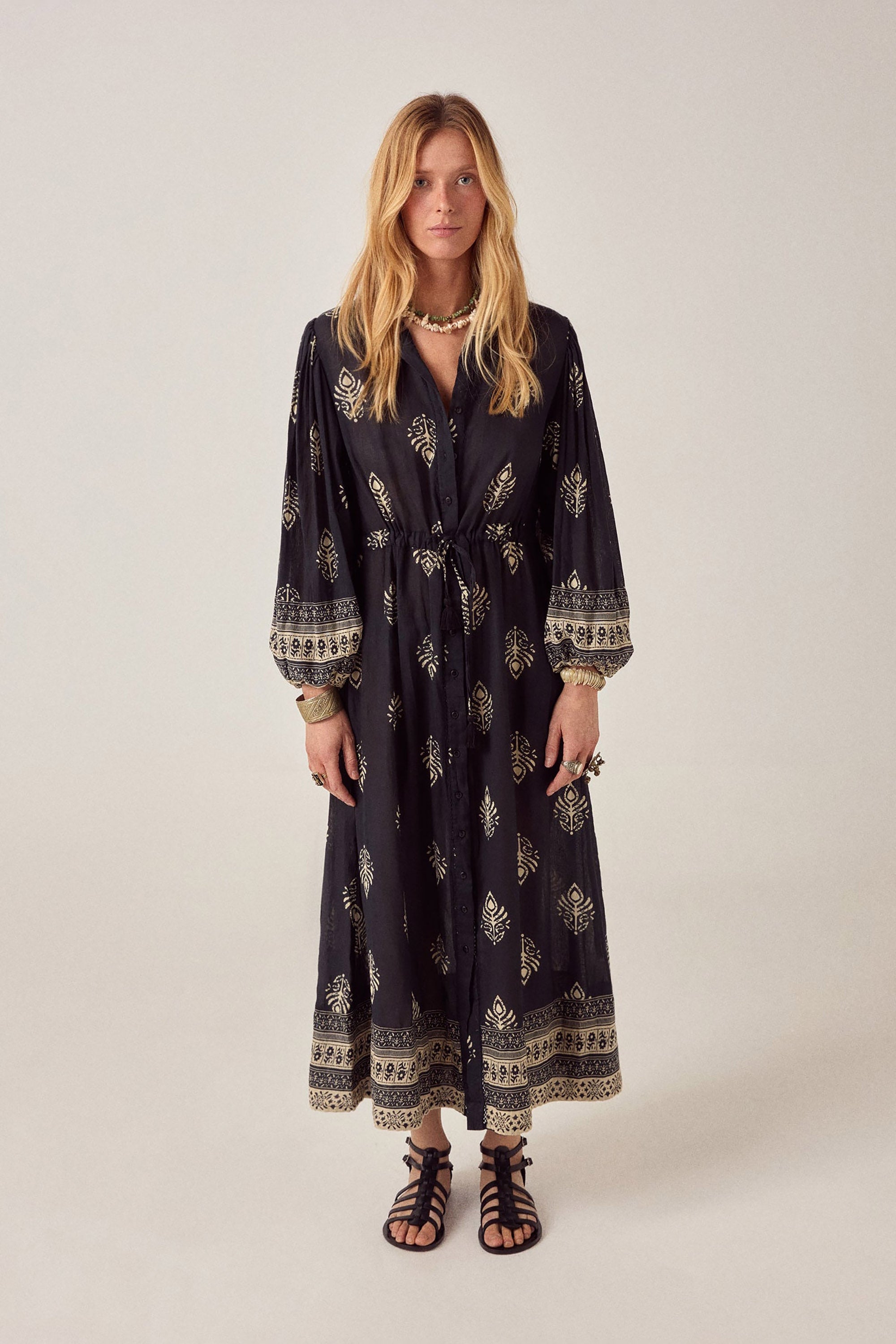 Eleonora Dress - Black Leaves Black Henna