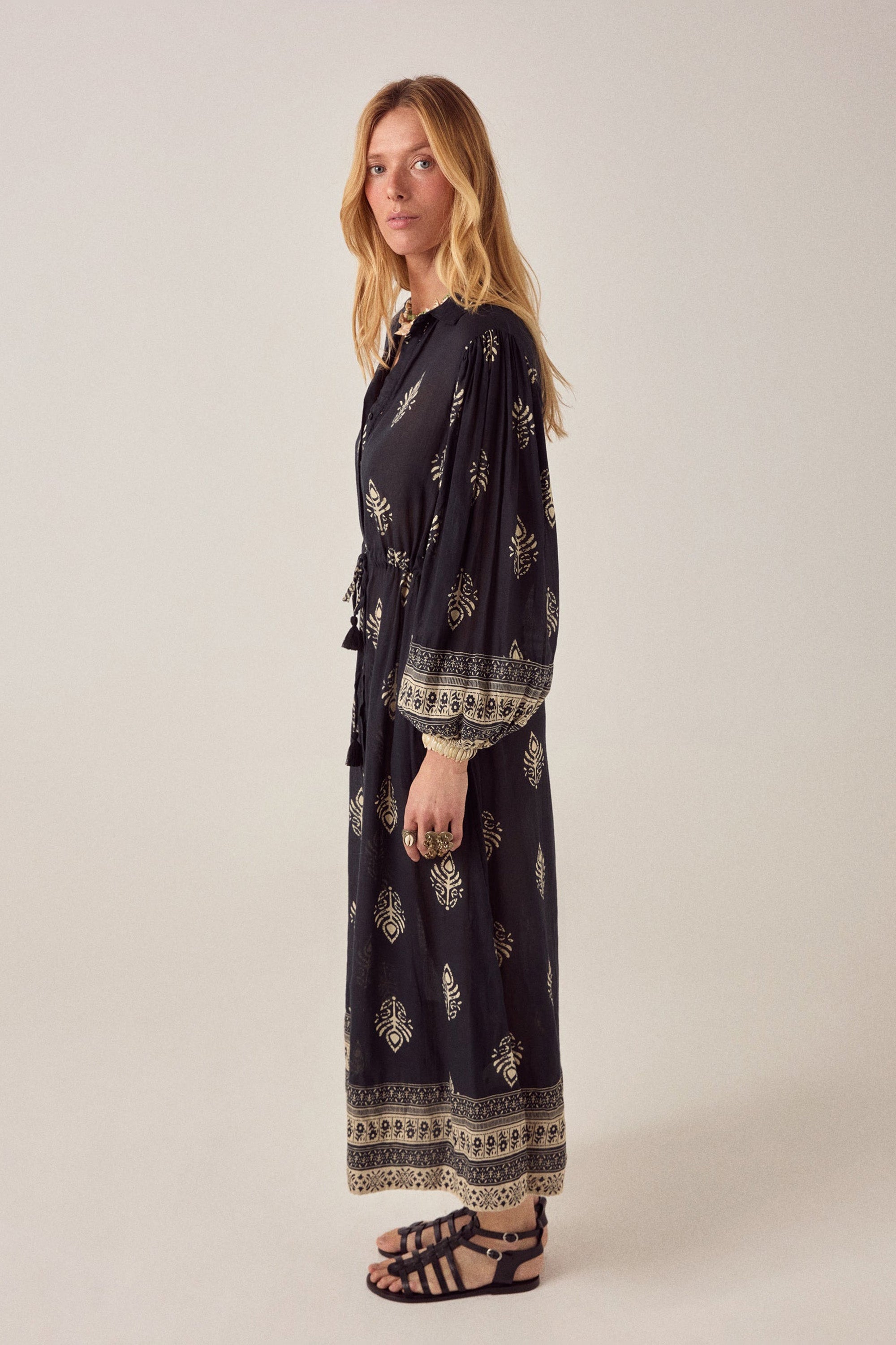 Eleonora Dress - Black Leaves Black Henna