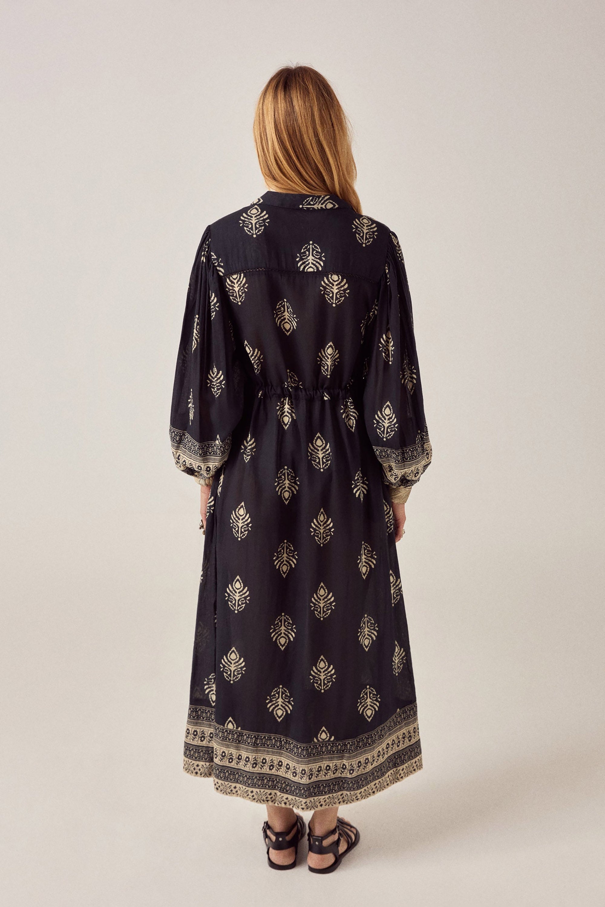 Eleonora Dress - Black Leaves Black Henna