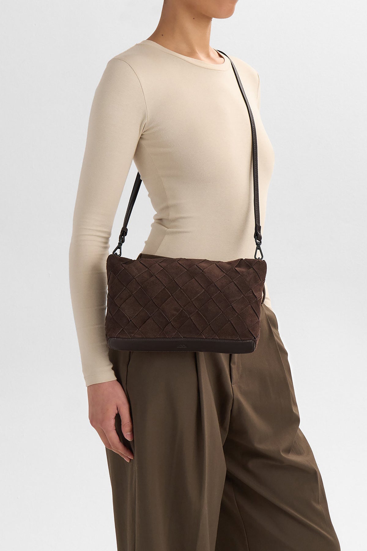 Celin Crossbody Bag - Suede Weave Dark Brown