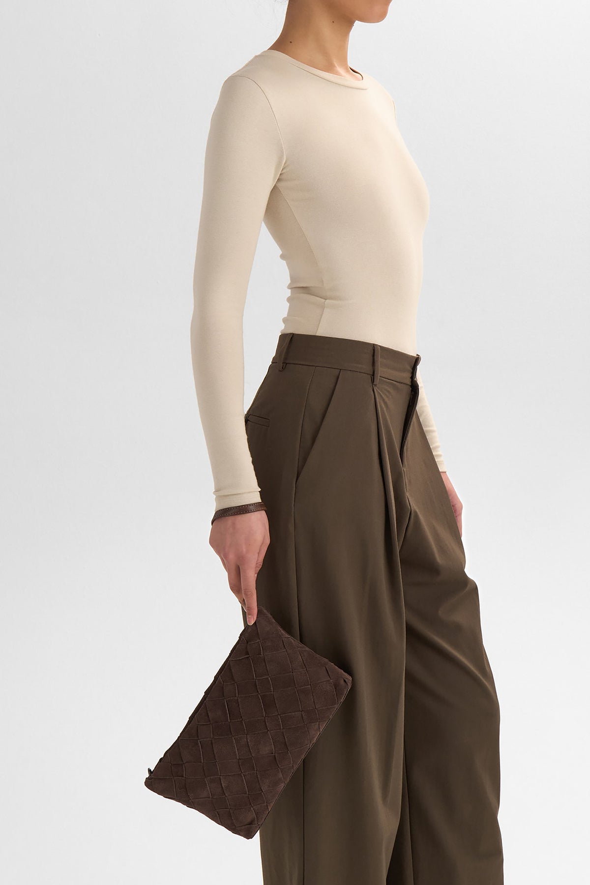 Celin Crossbody Bag - Suede Weave Dark Brown