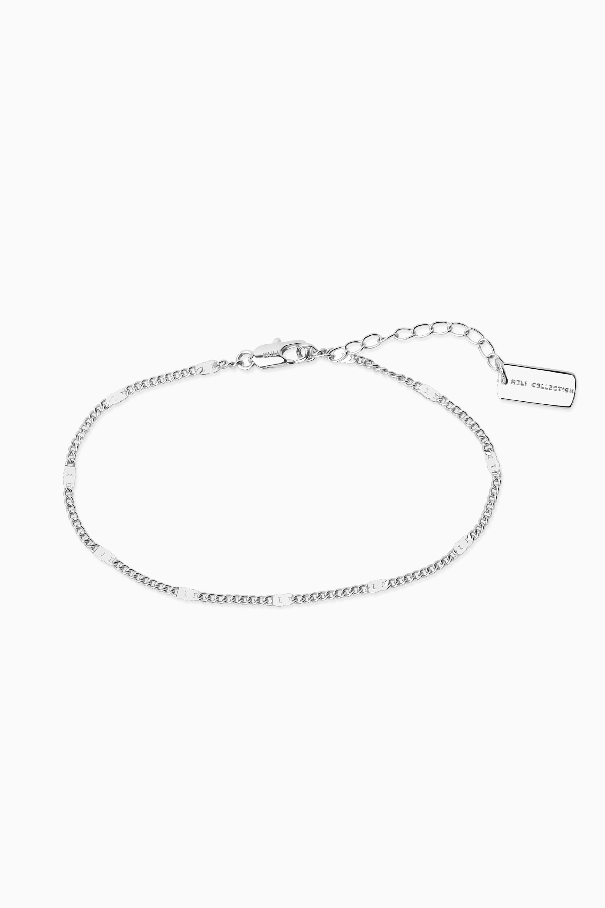 Beaded Curb Chain Anklet - Silver