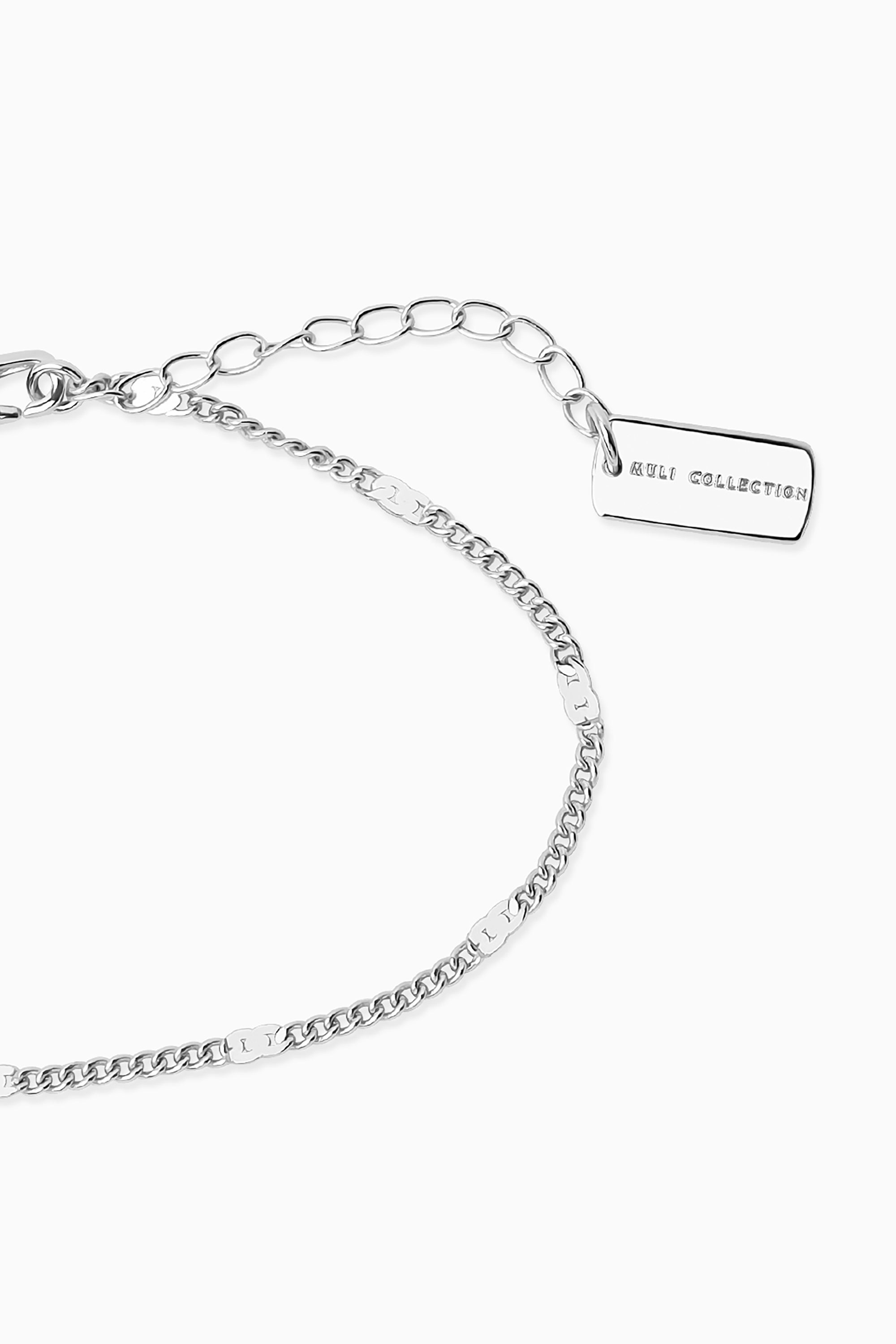 Beaded Curb Chain Anklet - Silver