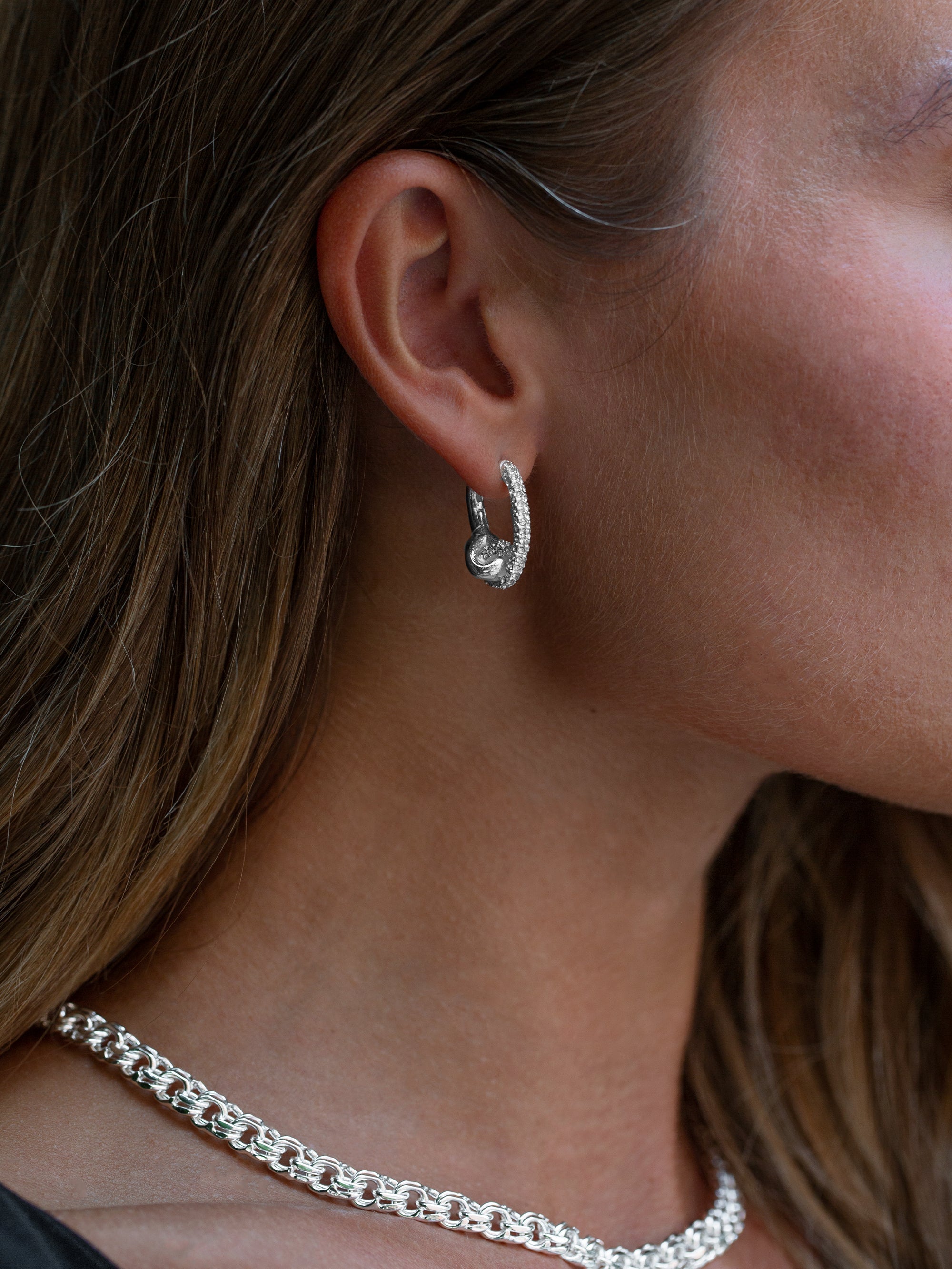 Pavé Knot Earrings - Silver