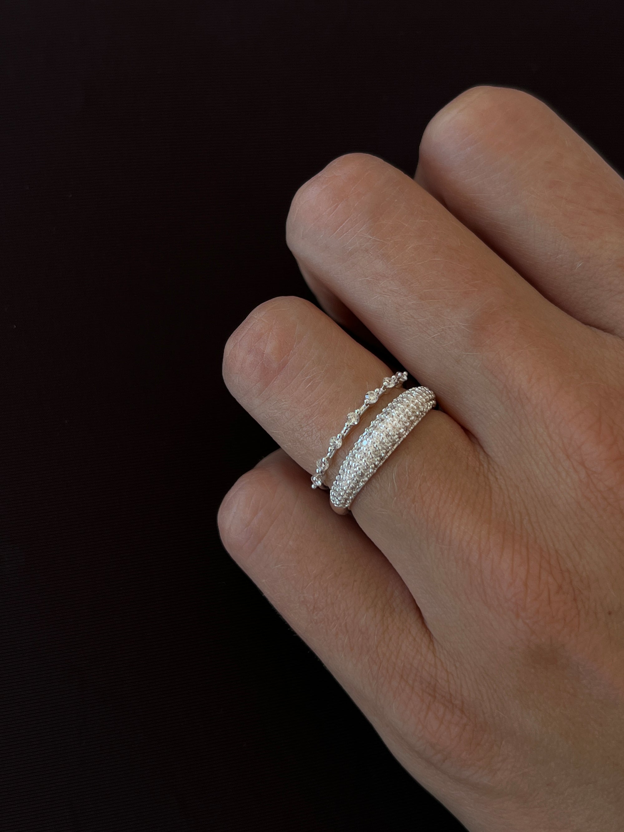 Thin Pavé Dome Ring - Silver