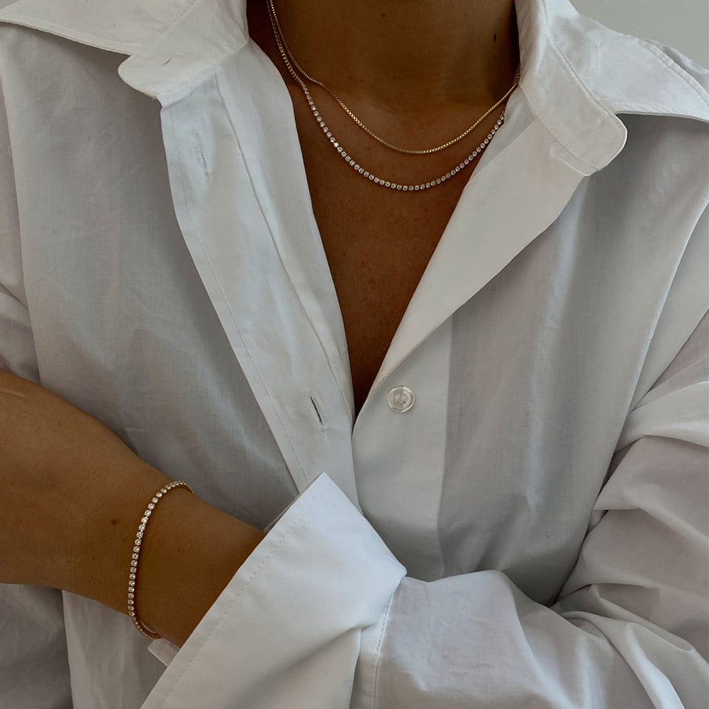 Thin Tennis Necklace - Gold