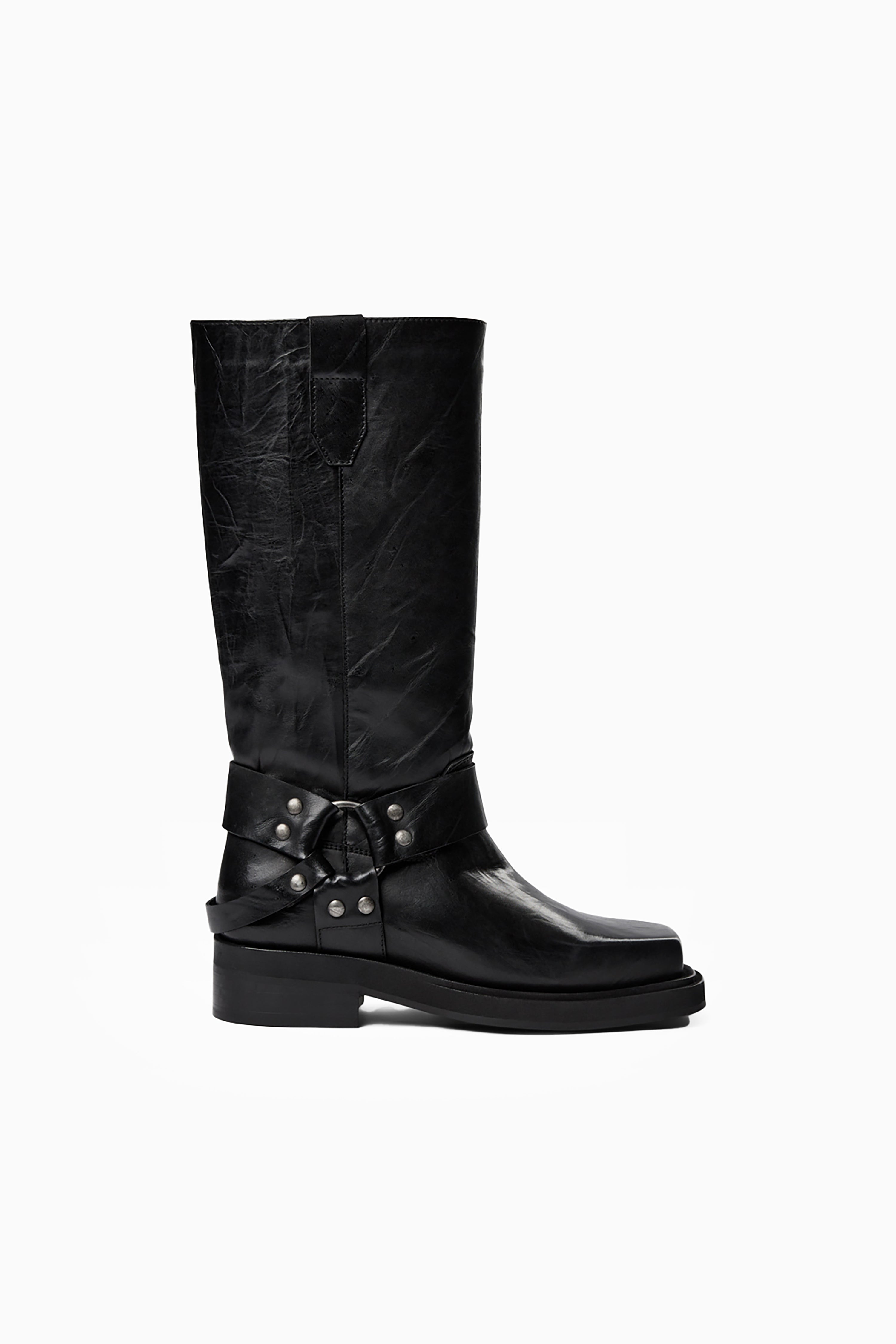 クラブ Crime Of Angel QUATRO BLACK-FORGED 1W Pavement Angelina Boot - Black Crinkle Leather | RUM Amsterdam