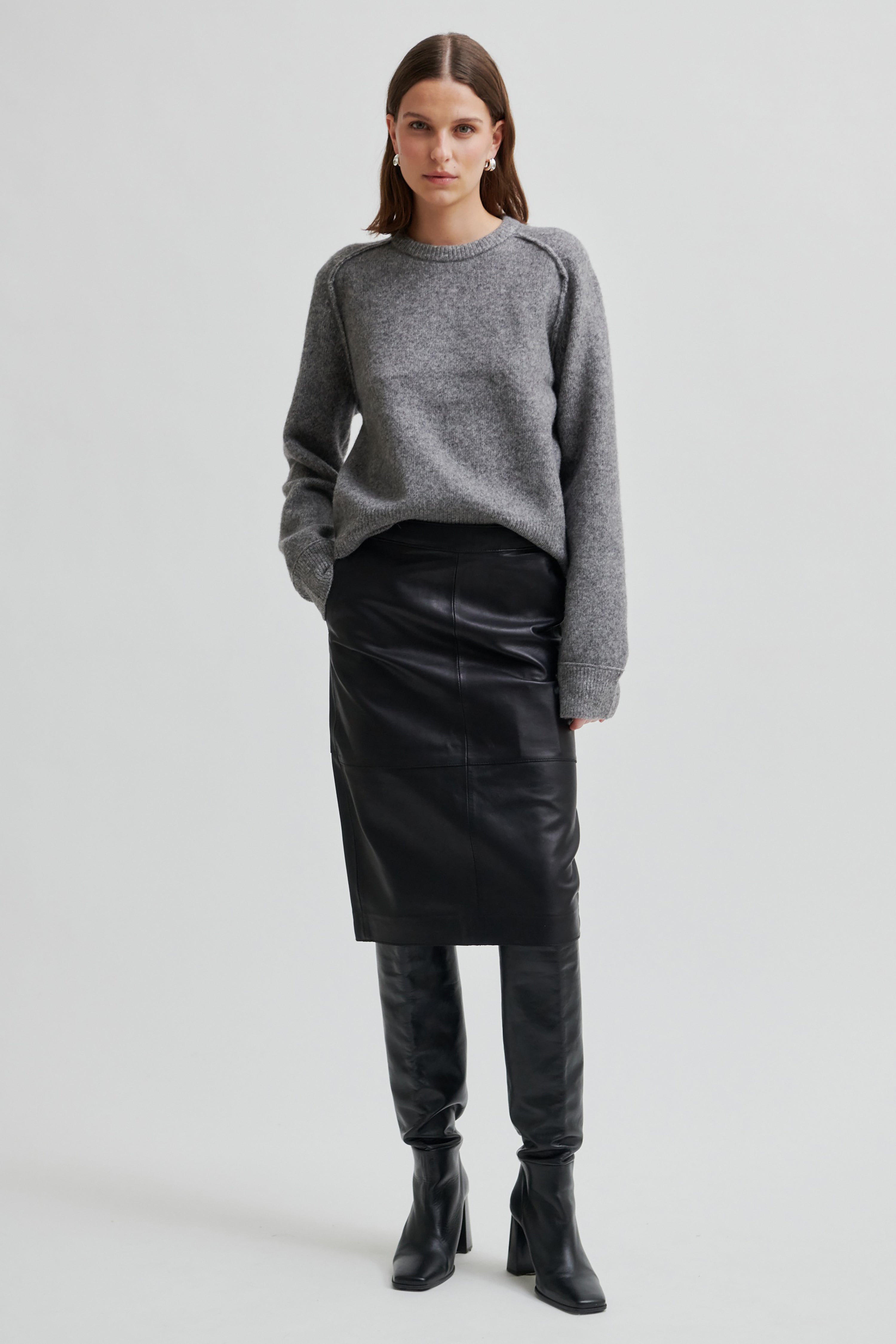 Aluna Bonded Leather Skirt - Black
