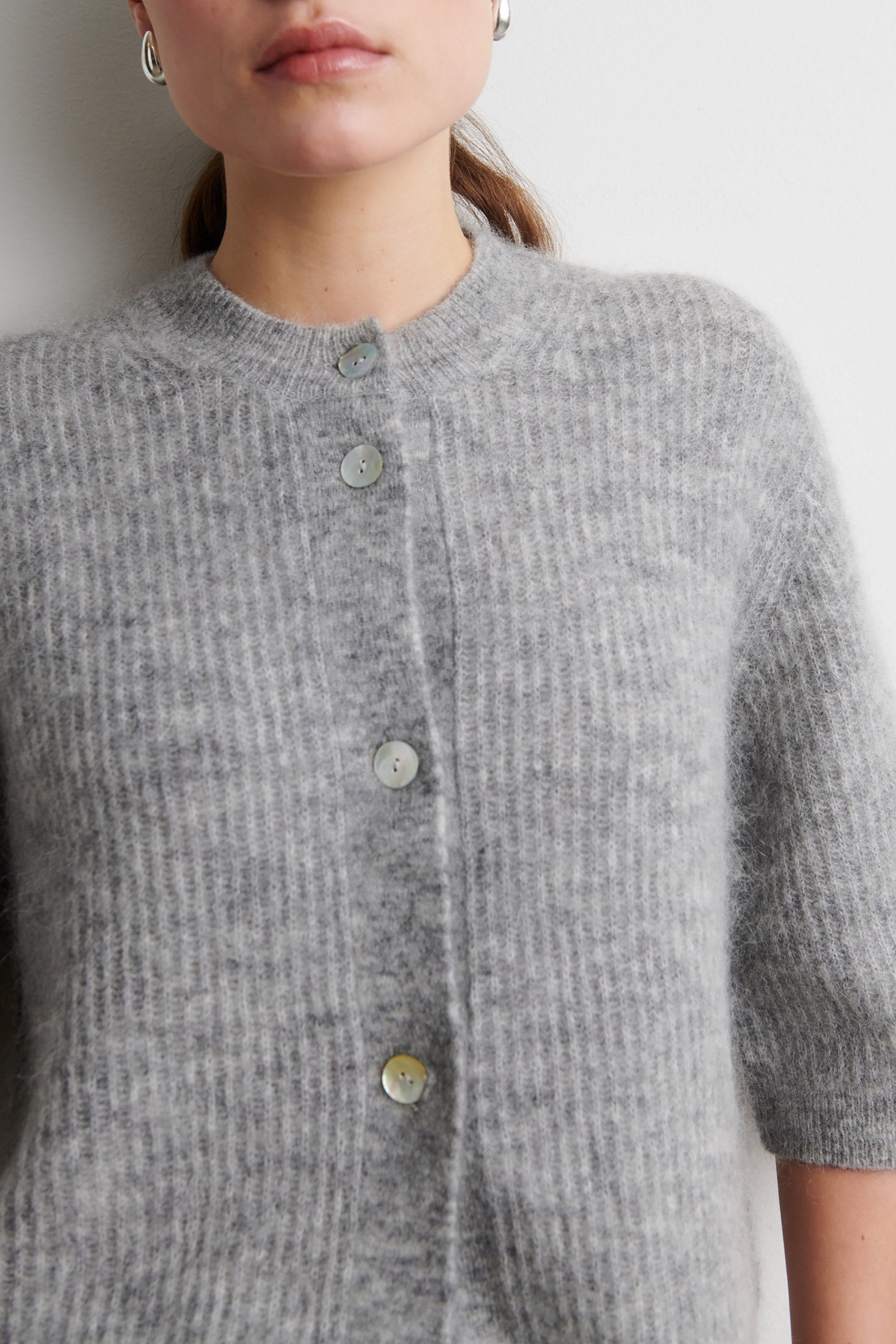Andrea Knit Rib Cardigan - Grey Melange