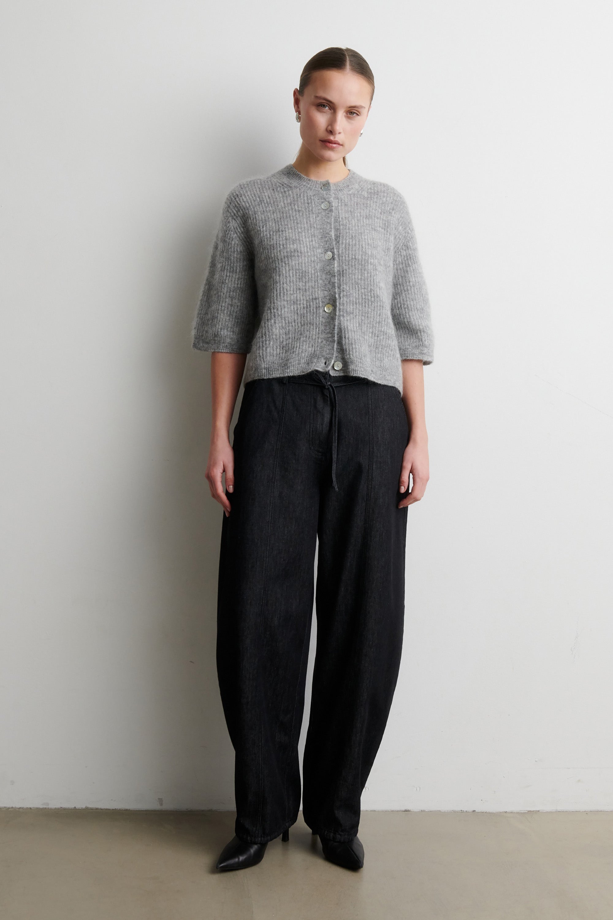 Andrea Knit Rib Cardigan - Grey Melange