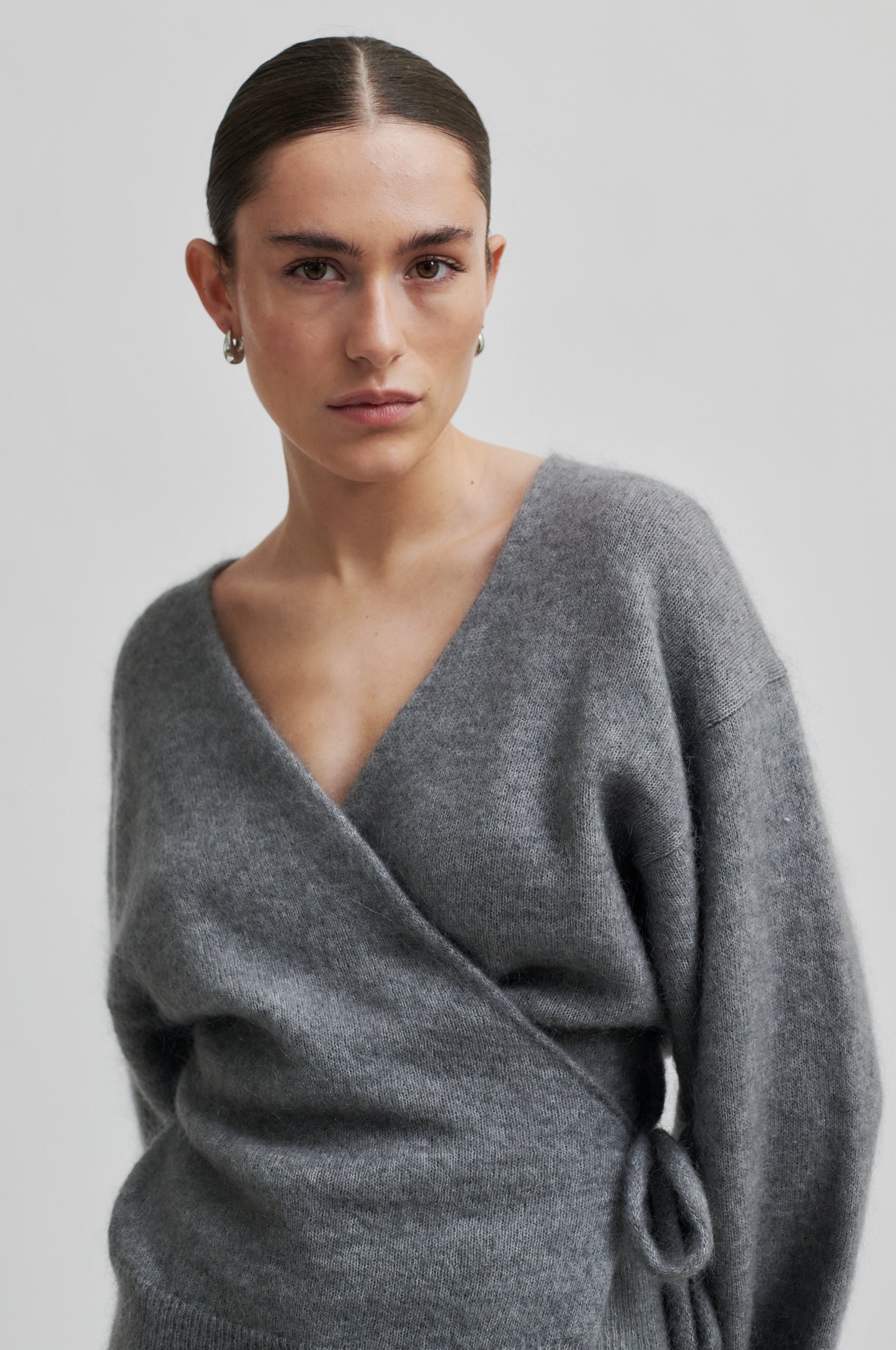 Second Female Brook Knit Wrap Cardigan Charcoal Gray RUM Amsterdam