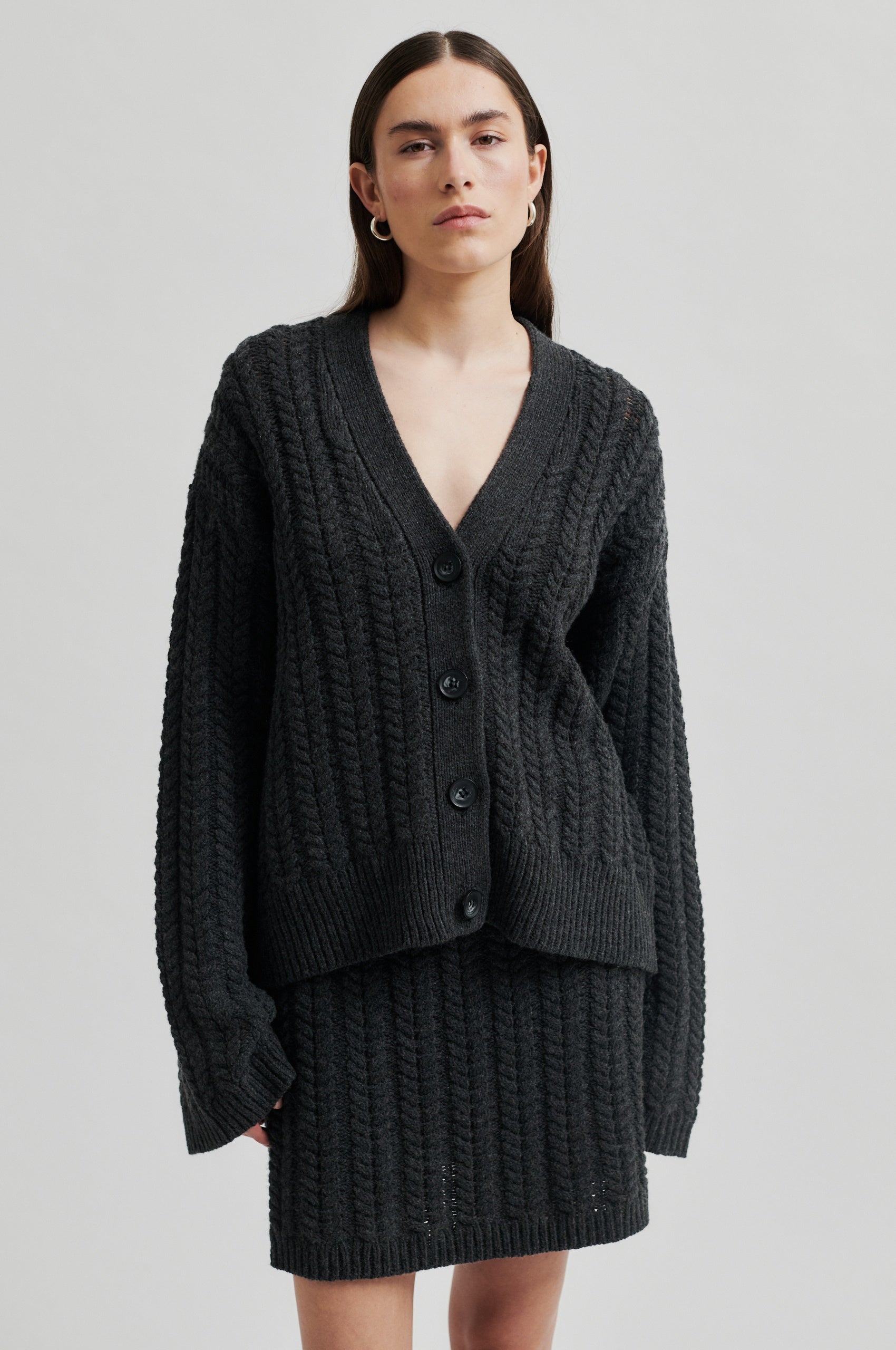  Casabel Knit Cardigan - Dark Grey Melange - RUM Amsterdam