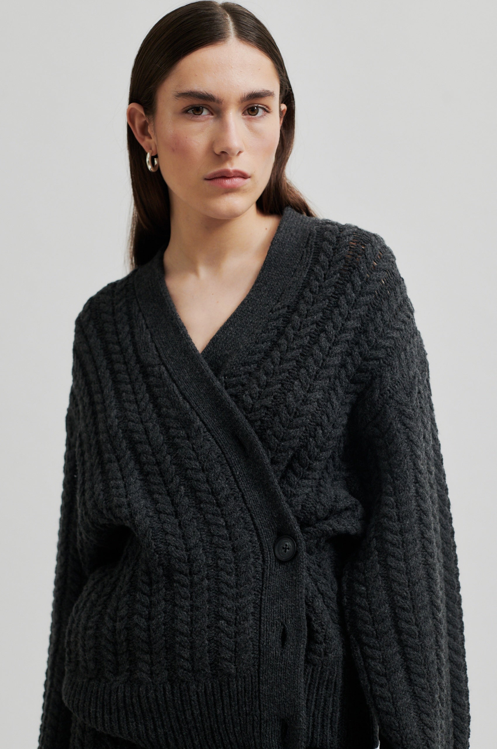  Casabel Knit Cardigan - Dark Grey Melange - RUM Amsterdam