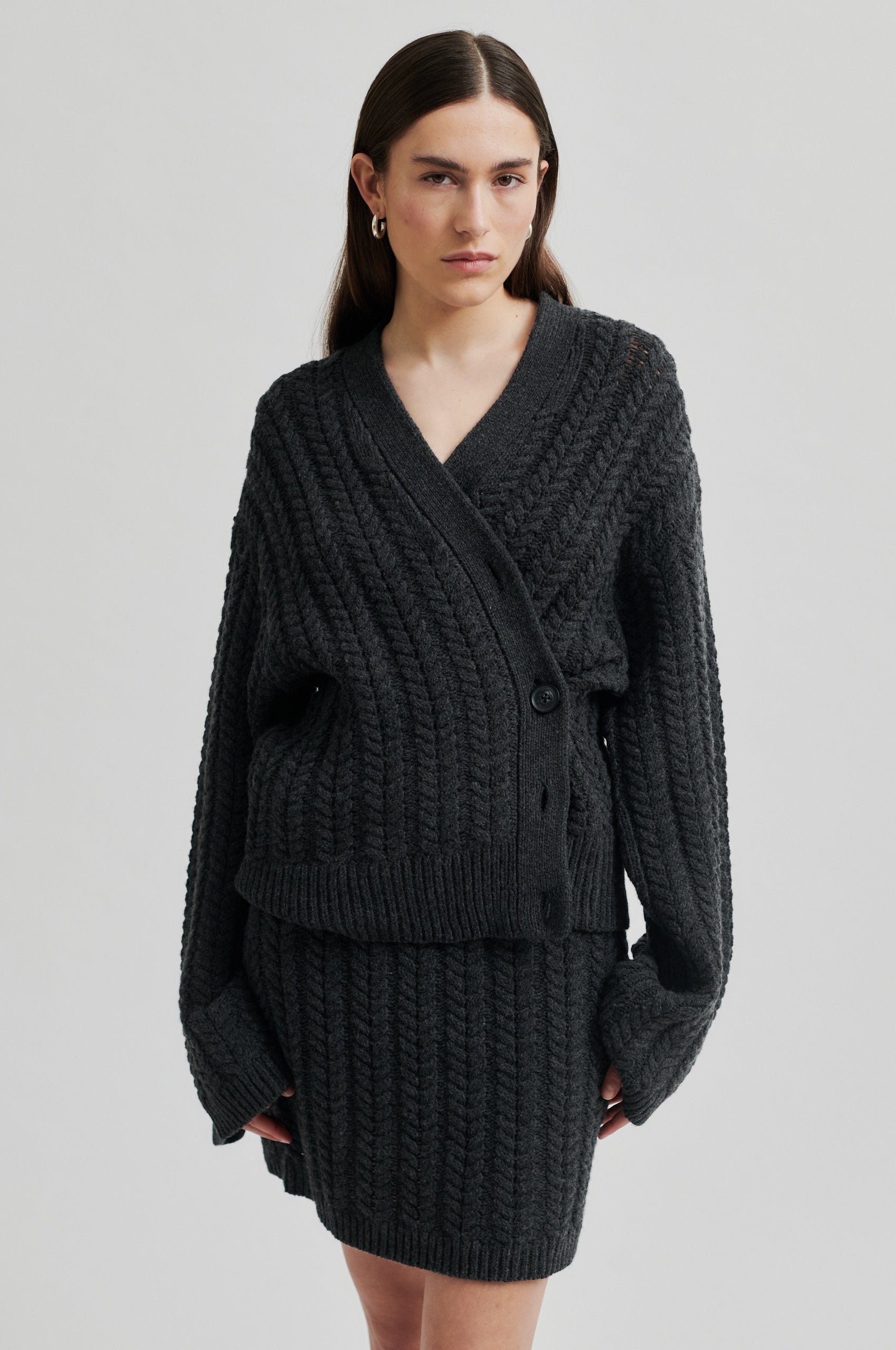  Casabel Knit Cardigan - Dark Grey Melange - RUM Amsterdam