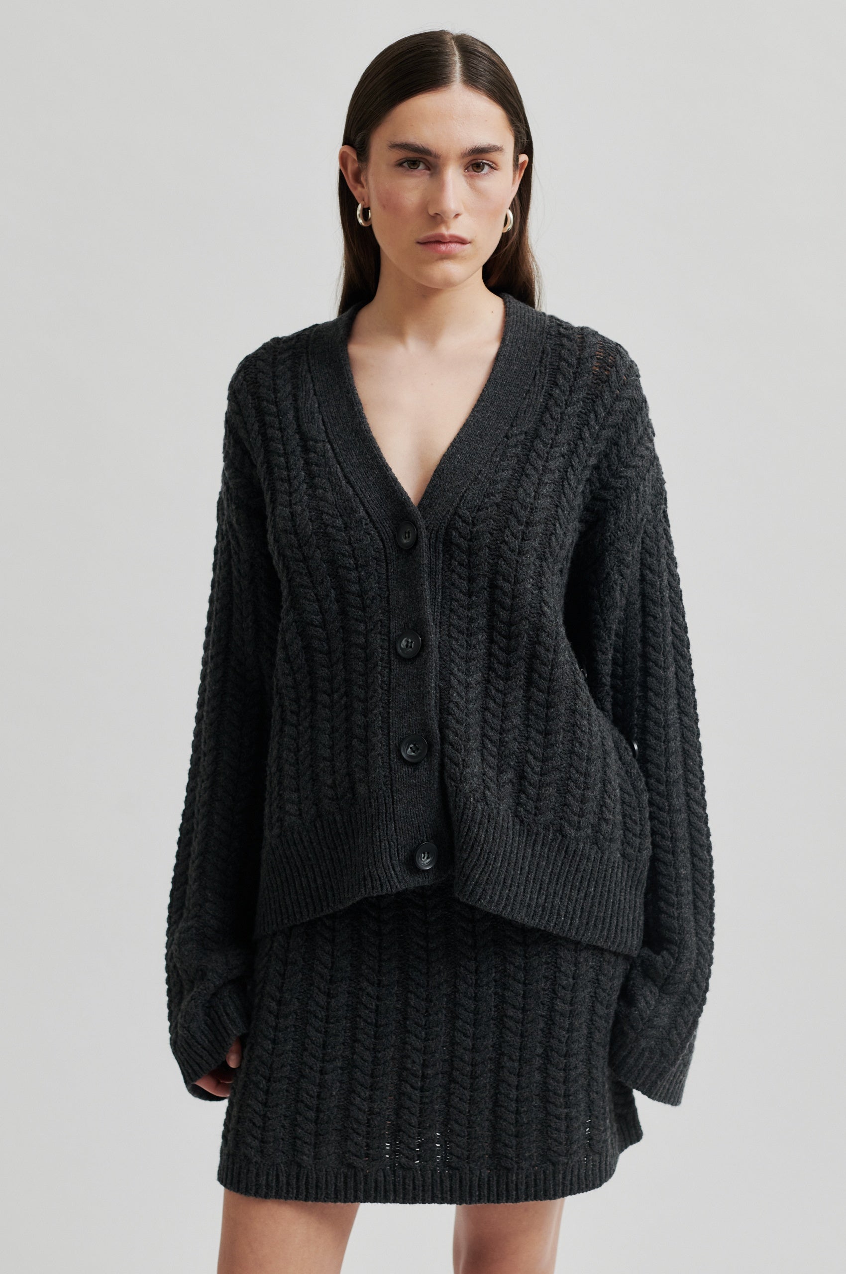  Casabel Knit Cardigan - Dark Grey Melange - RUM Amsterdam