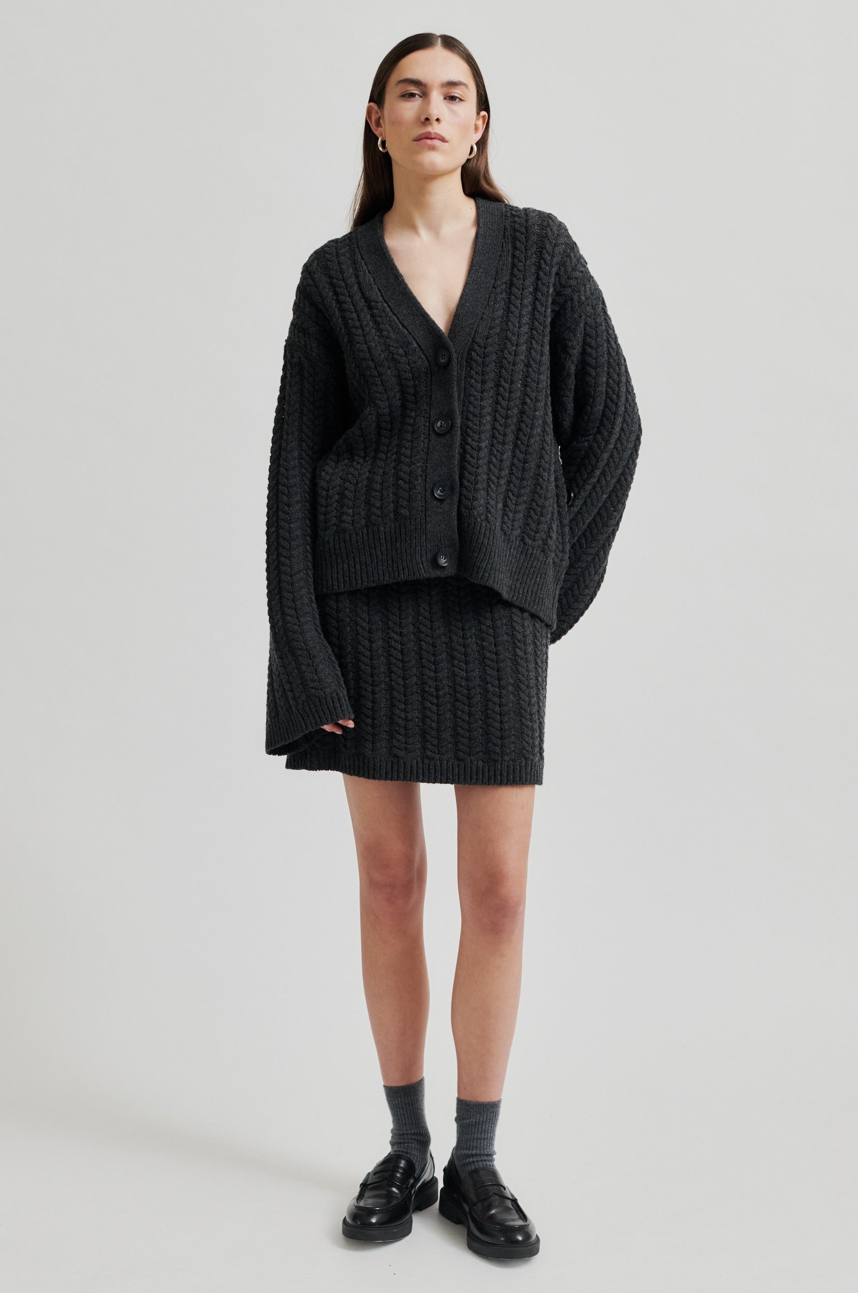  Casabel Knit Cardigan - Dark Grey Melange - RUM Amsterdam