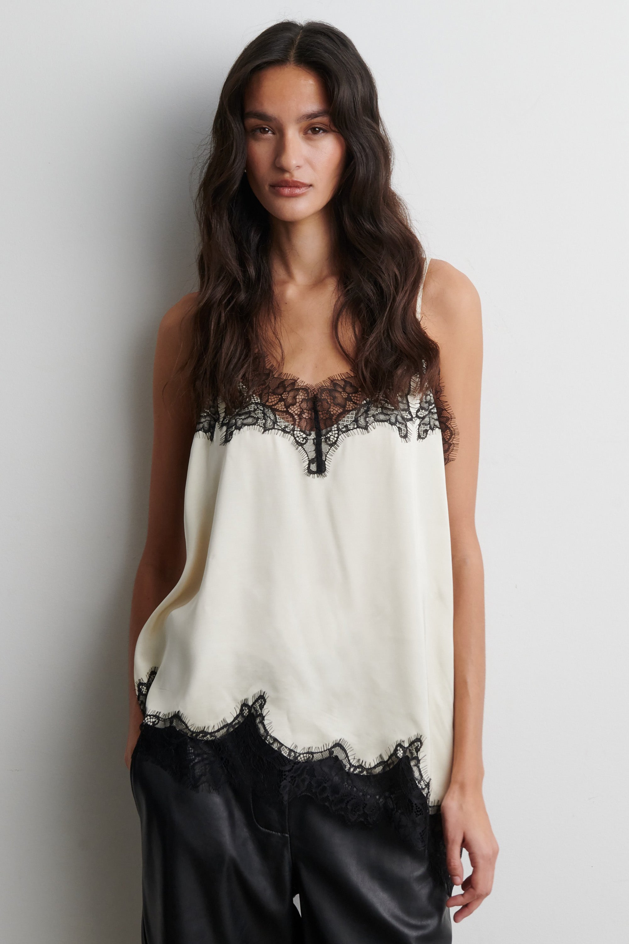 Lacia Contrast Strap Top - Cream Black