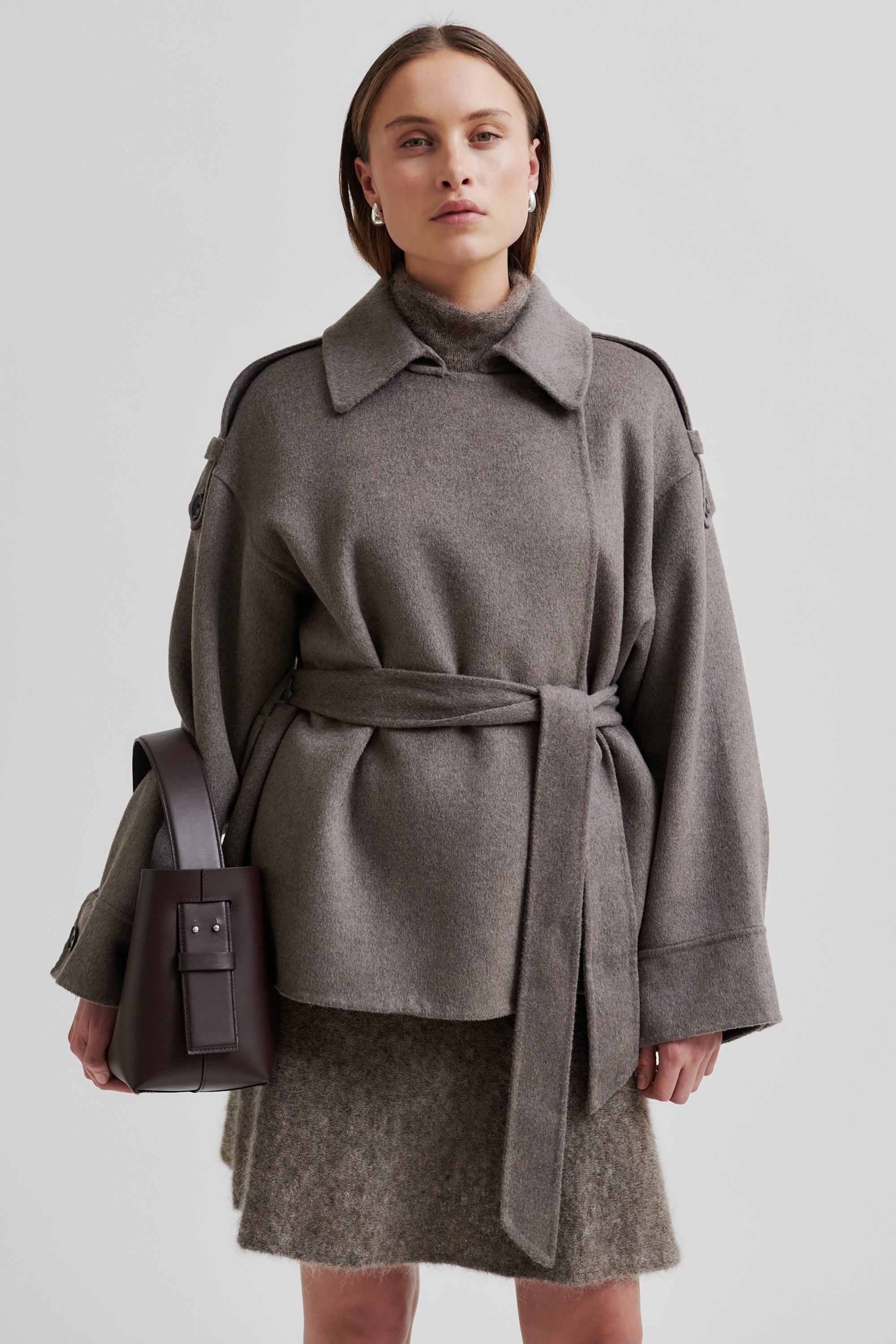Walance Belt Jacket - Mid Brown Melange