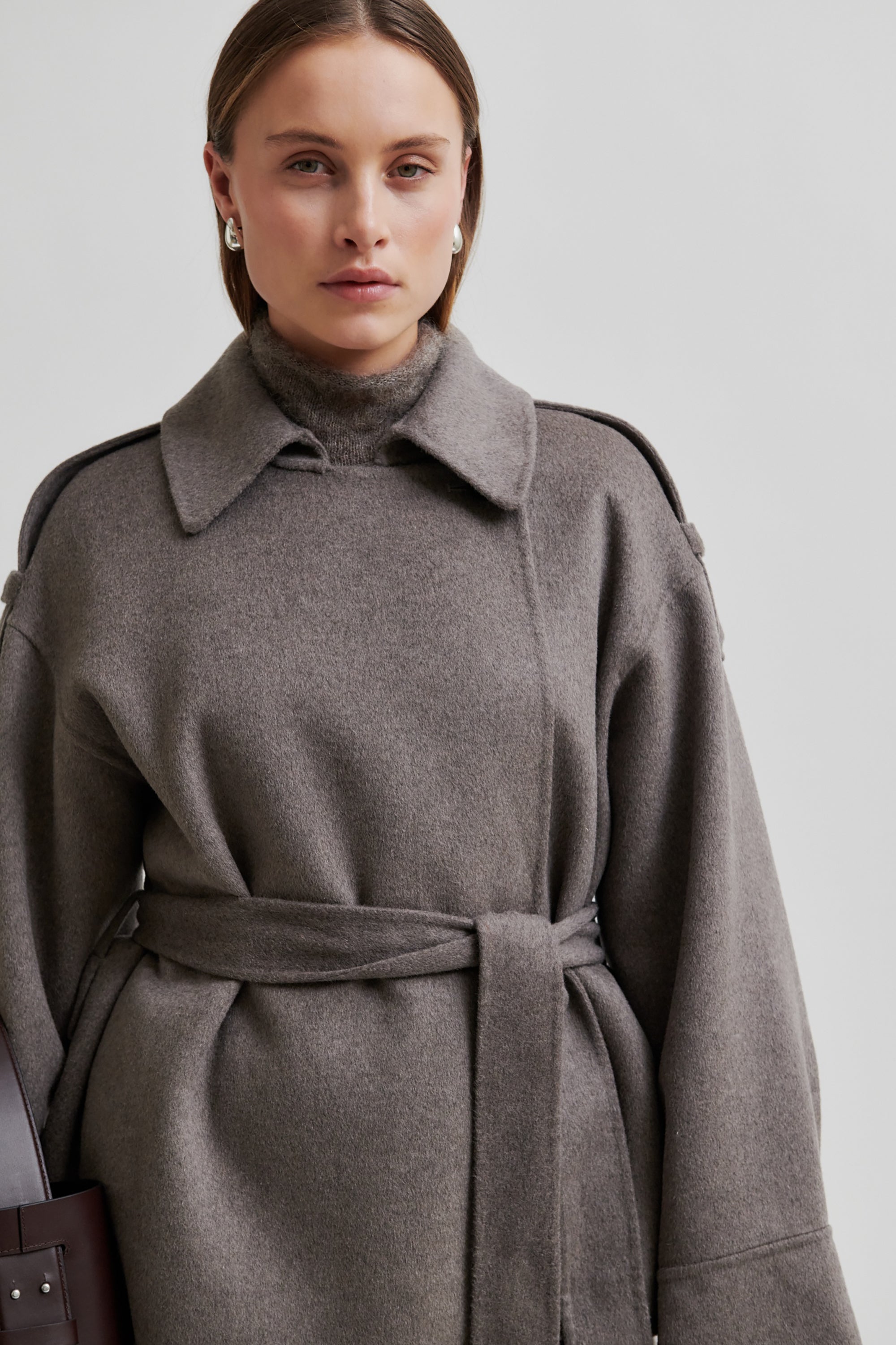 Walance Belt Jacket - Mid Brown Melange